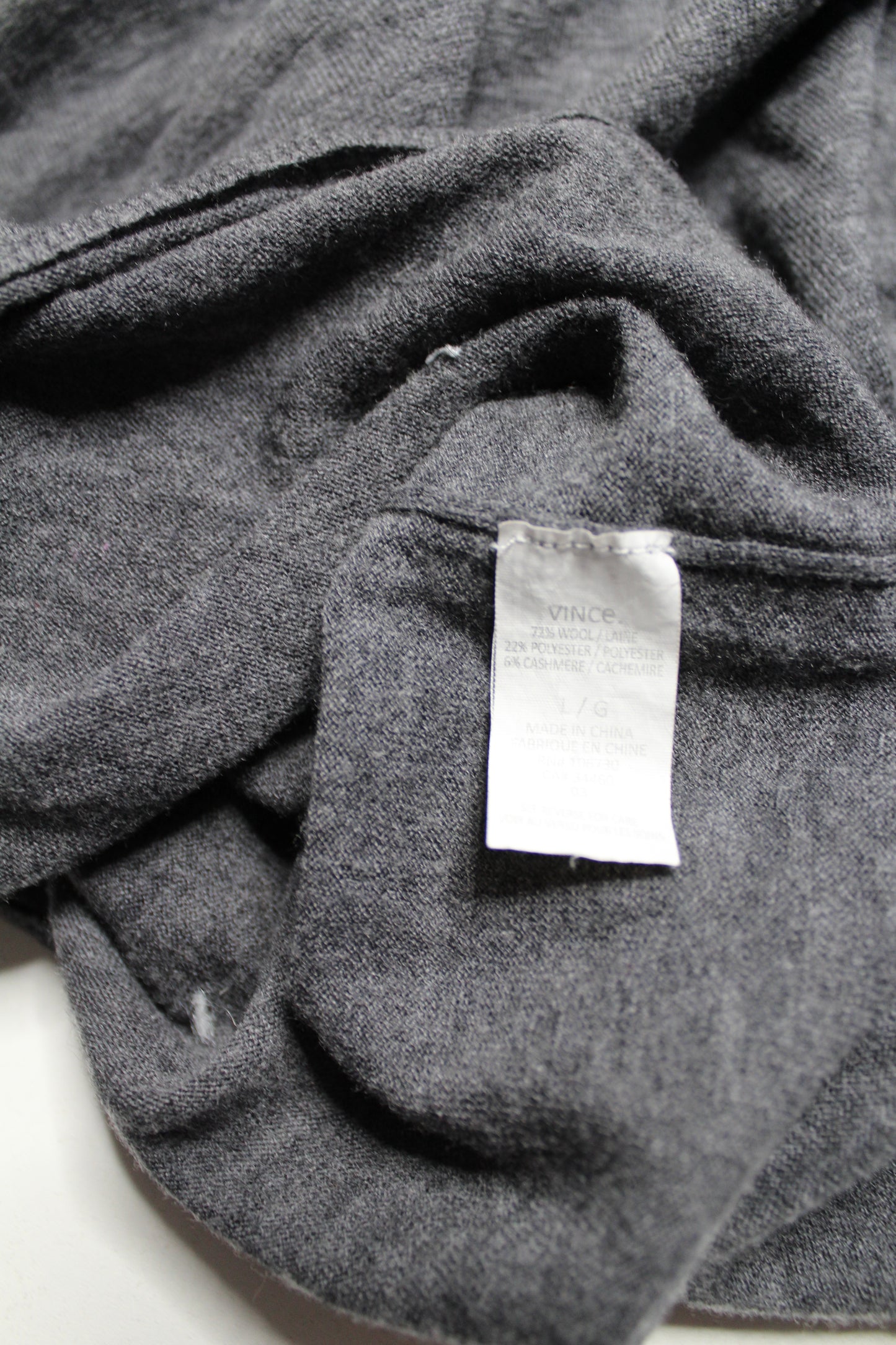 Vince dark grey wool/cashmere long sleeve, size large