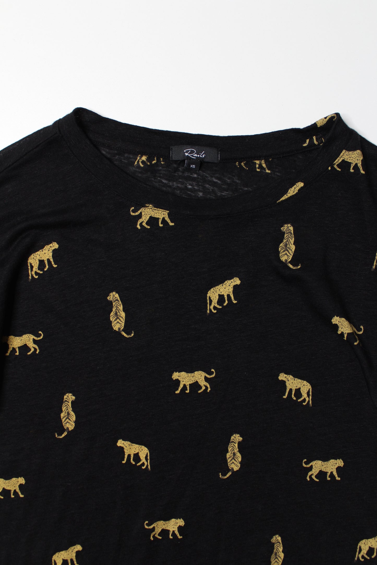 Rails ‘davie black wild cats’ print t shirt, size xs (loose fit)