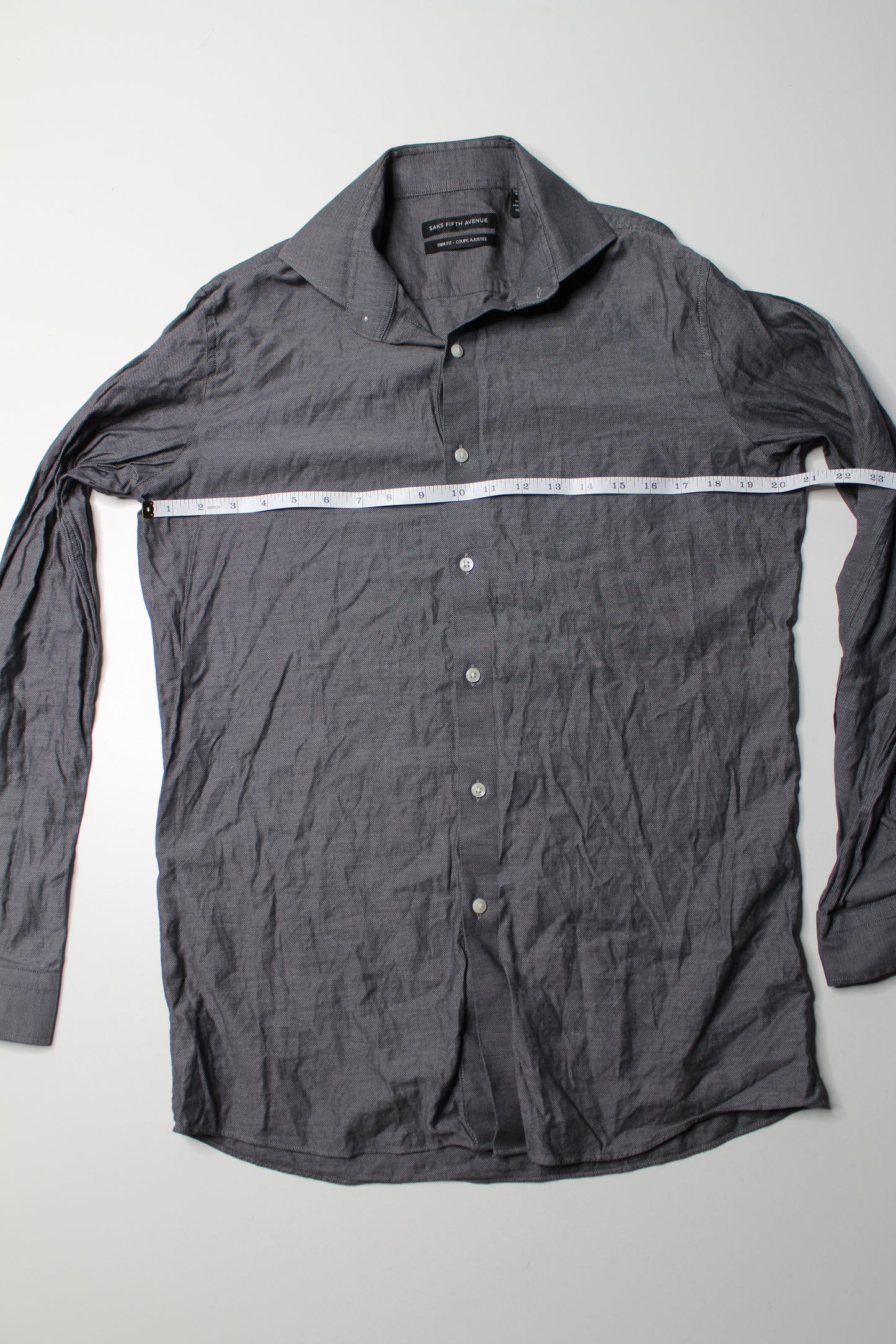 Mens Saks Fifth Avenue dark grey trim fit dress shirt, size 39 15.5 (size small/medium) (sale: was $30)