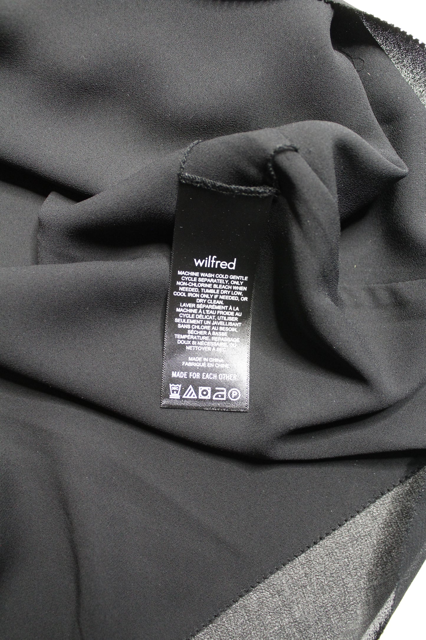 Aritzia Wilfred 'swept' black chiffon mini dress, size 4