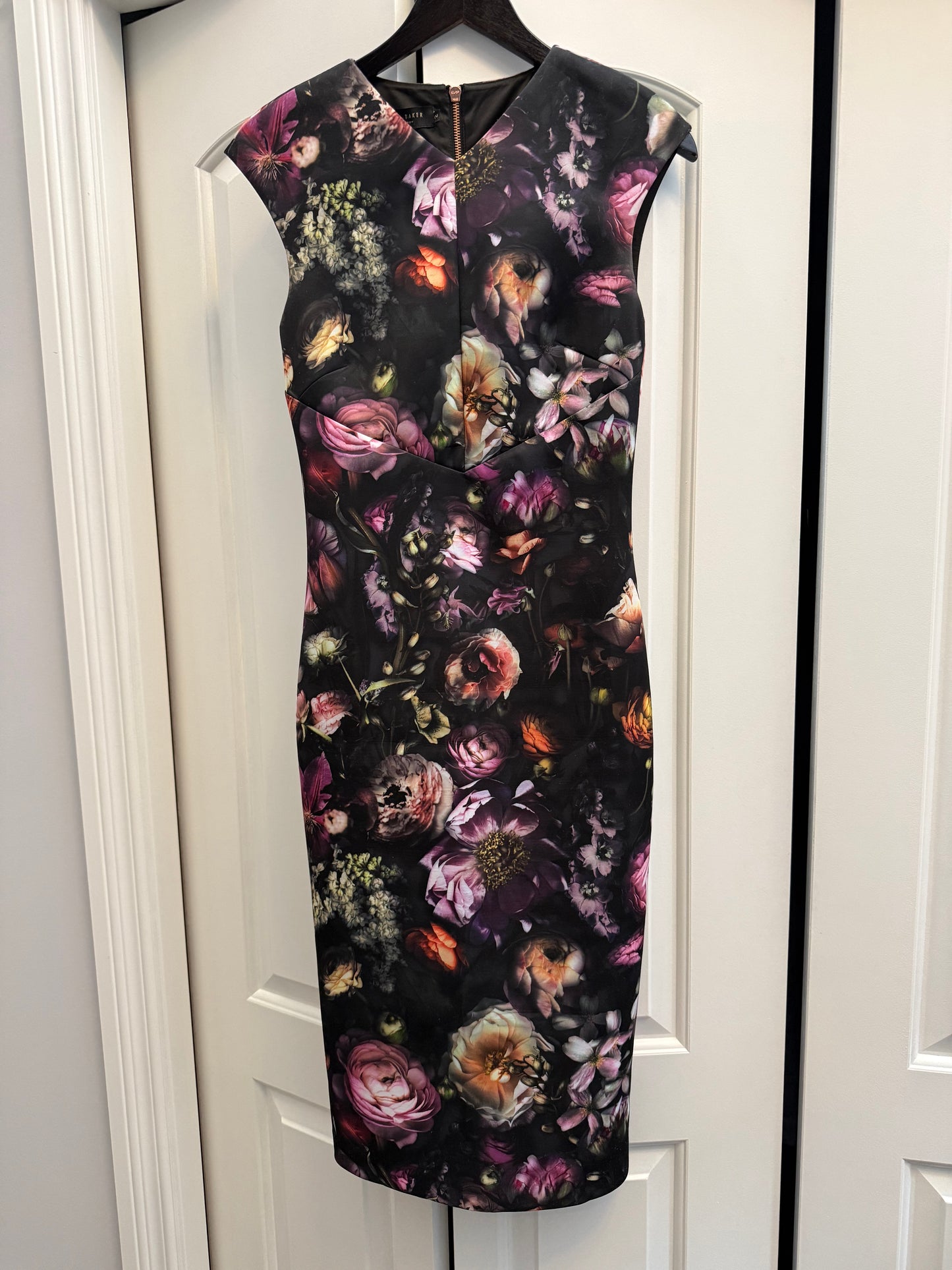 Ted Baker floral midi pencil cocktail dress, size 2 (size small)