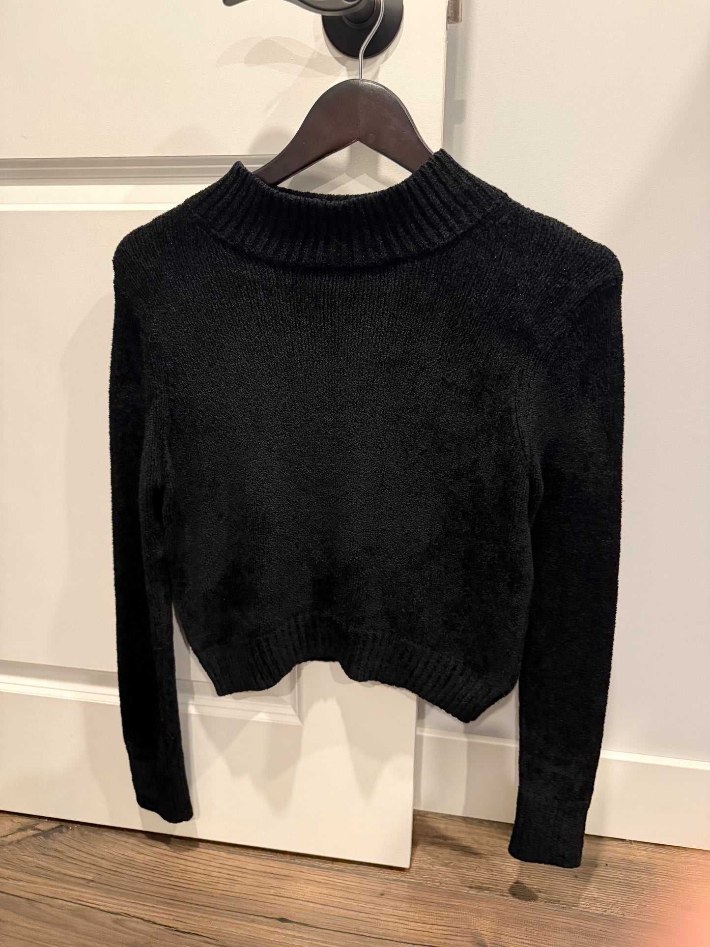 Aritzia Wilfred black chenille mock neck knit sweater, size medium (fits like loose small)