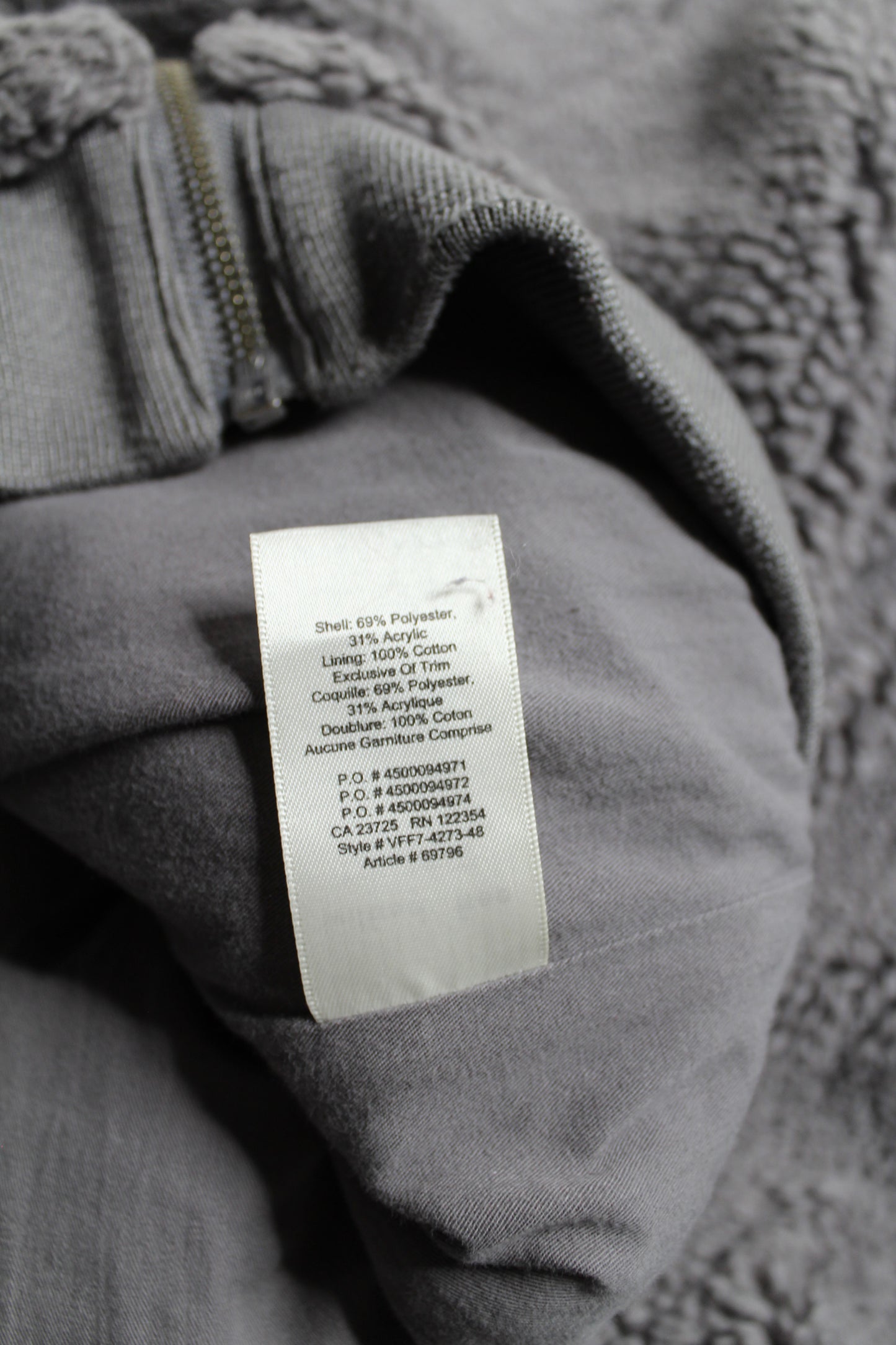 Aritzia Wilfred Free medium grey 'teddy' sherpa bomber jacket, size xs (loose fit) Fits xs/small