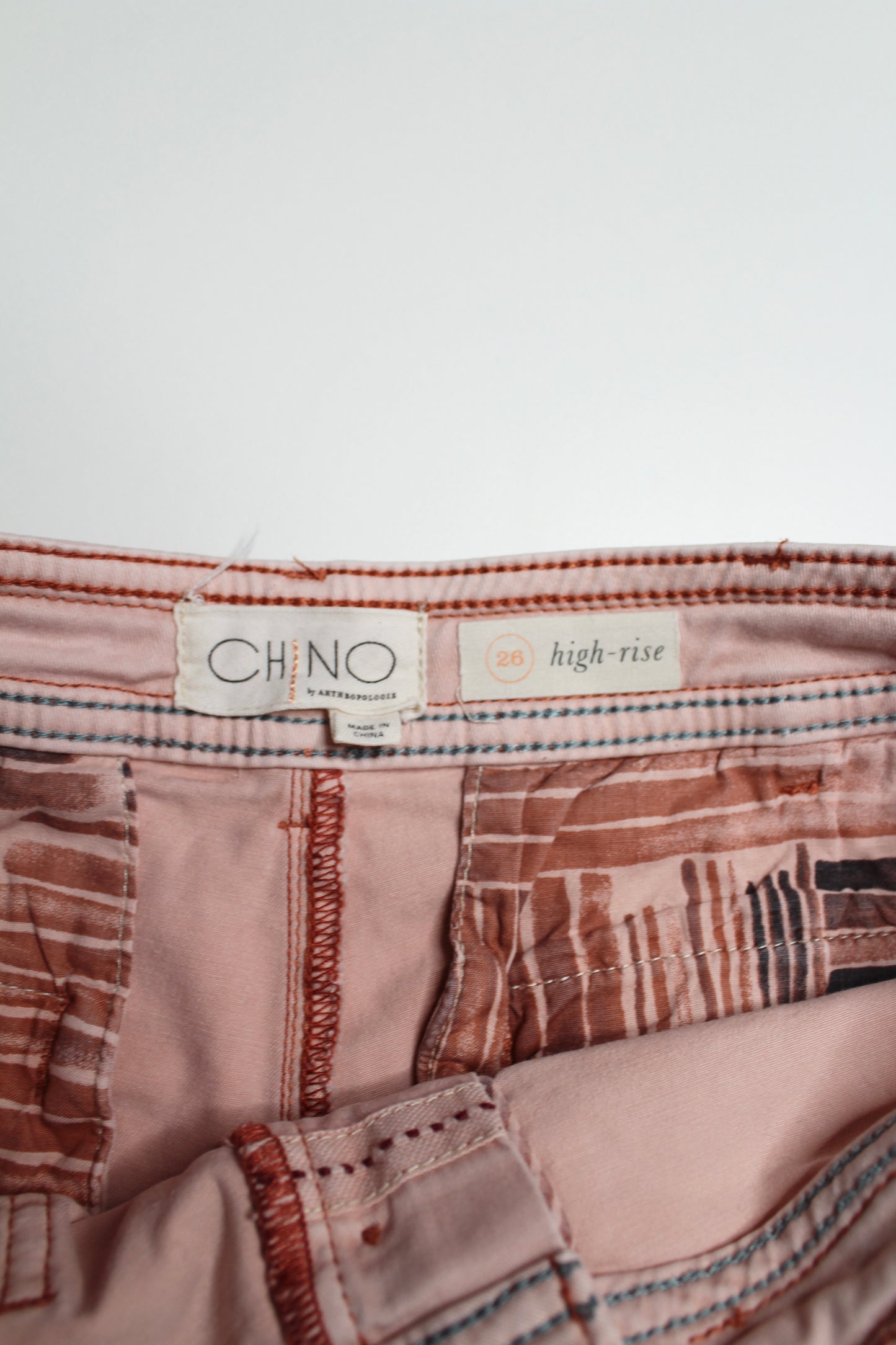 Anthropologie pink chino high rise denim shorts, size 26
