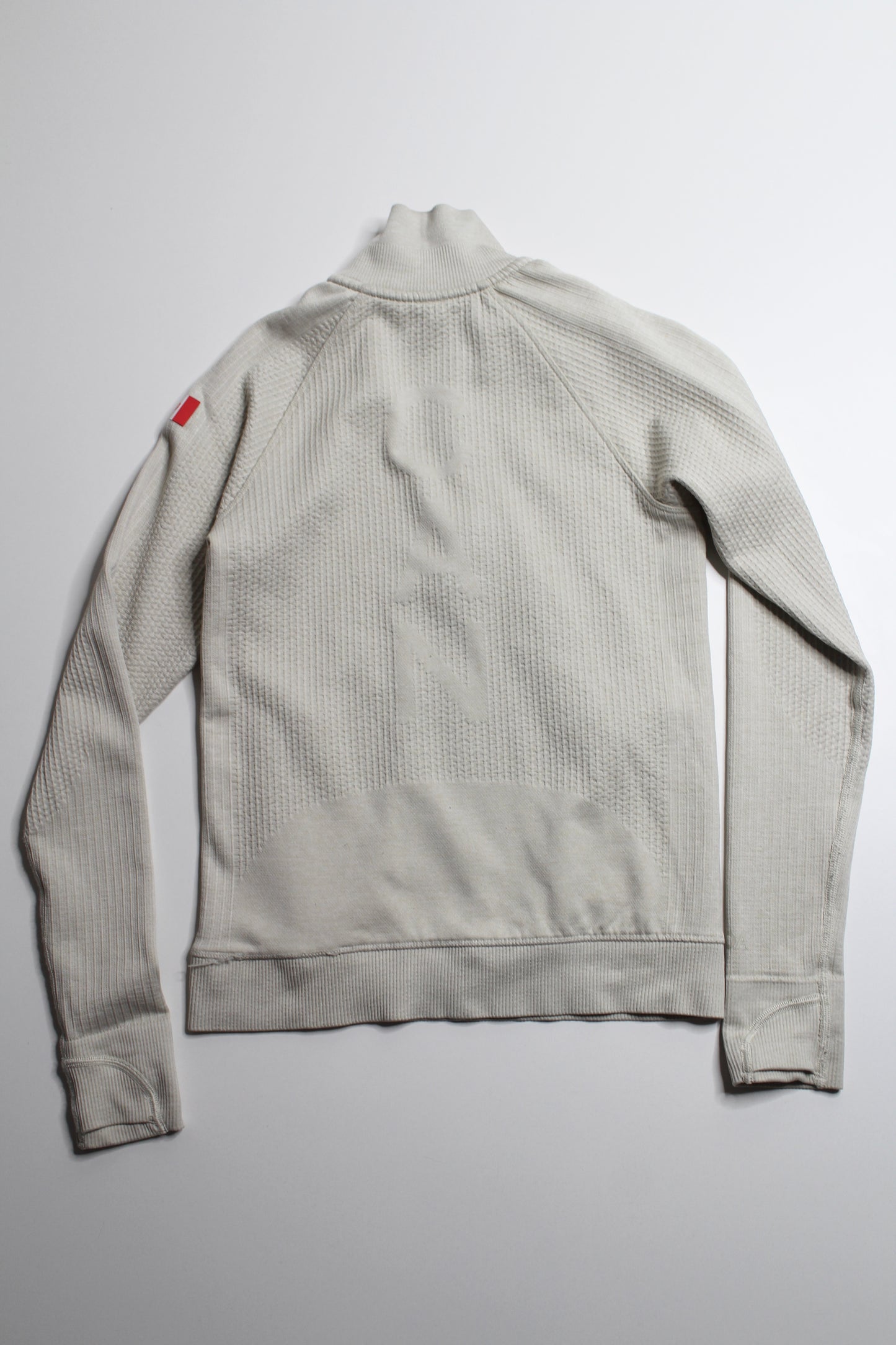 Lululemon beige ‘engineered warmth’ 1/2 zip long sleeve, size 2 (relaxed fit) * Team Canada Olympic Edition (sale: was $78)