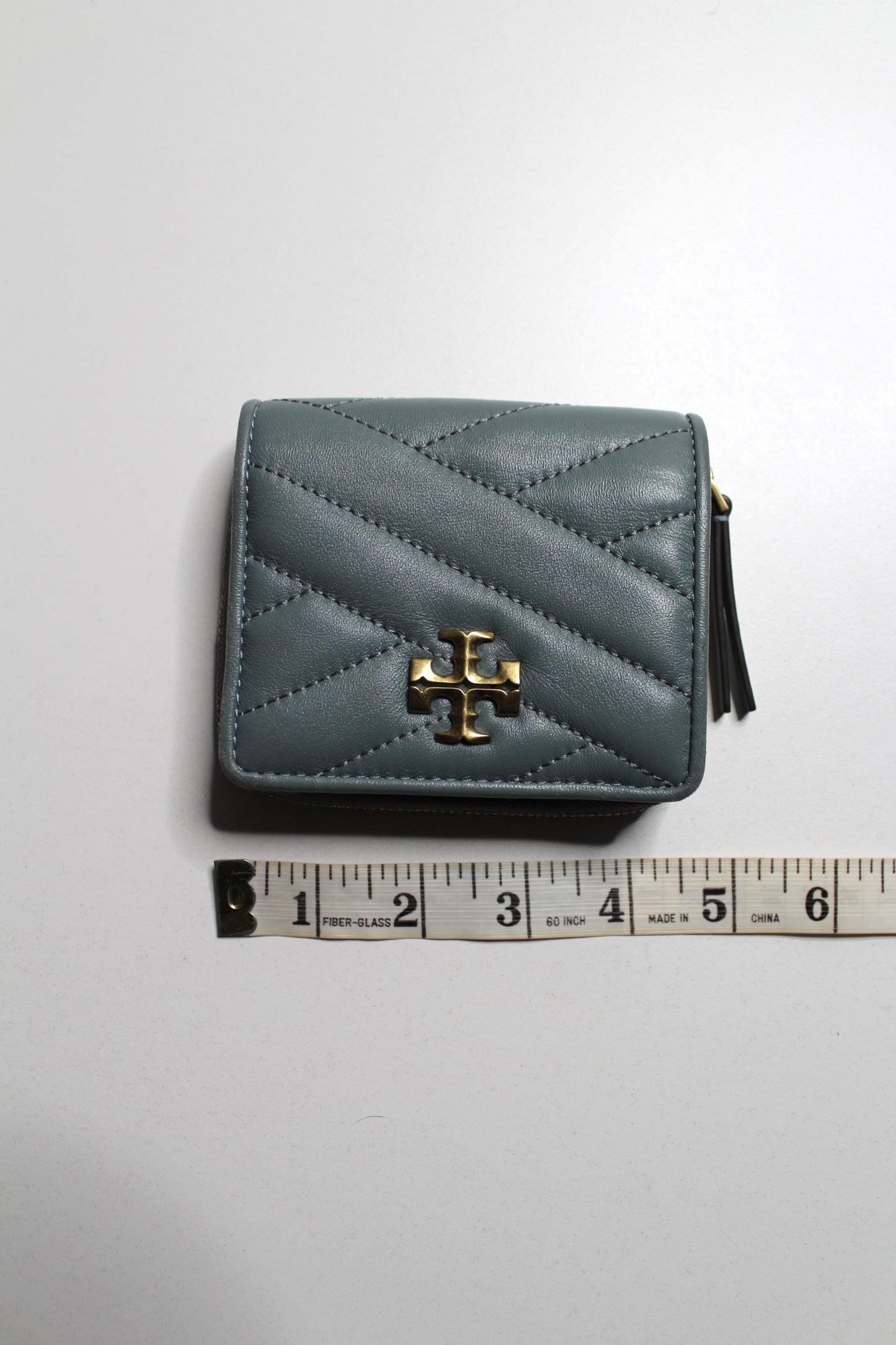 Tory Burch arctic blue ‘Kira’ chevron quilted leather bifold Wallet