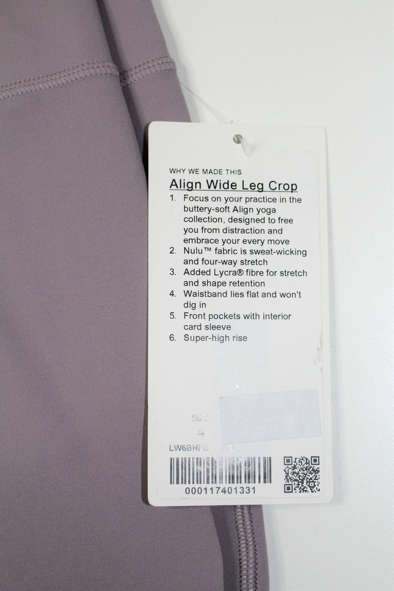Lululemon violet verbena align crop wide leg, size 4 (23) *new with t –  Belle Boutique Consignment