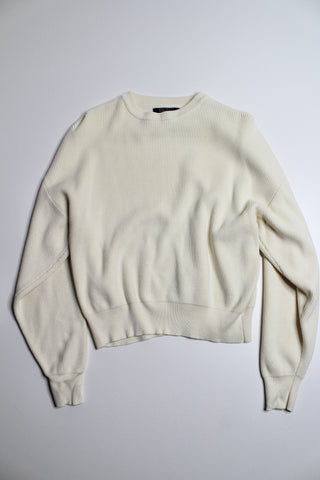 Brunette The Label cream ribbed knit crew sweater, size xs/s