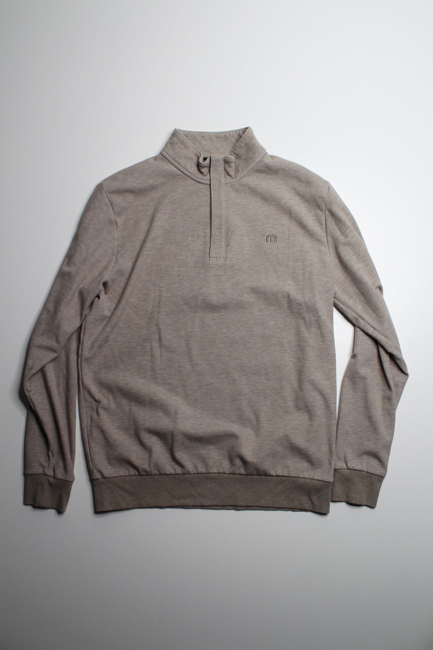 Travis Mathews MENS tan 1/4 zip long sleeve, size medium