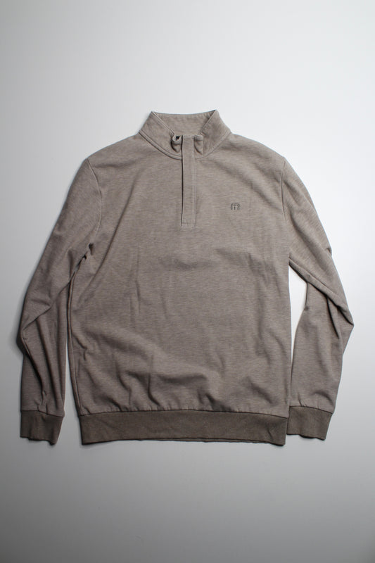 Travis Mathews MENS tan 1/4 zip long sleeve, size medium