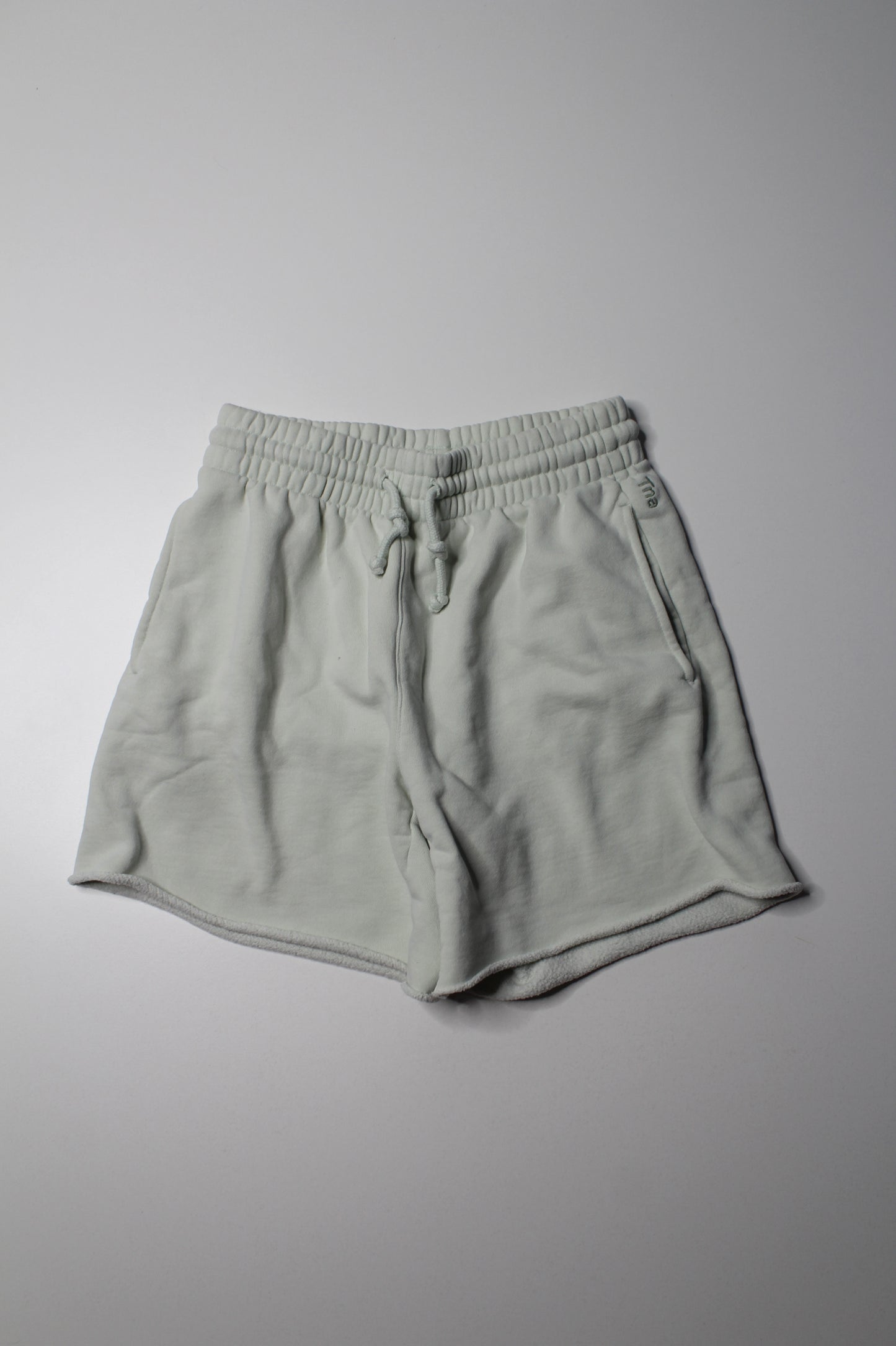 Aritzia TNA ultra light green ‘cozy fleece boyfriend’ shorts, size xs