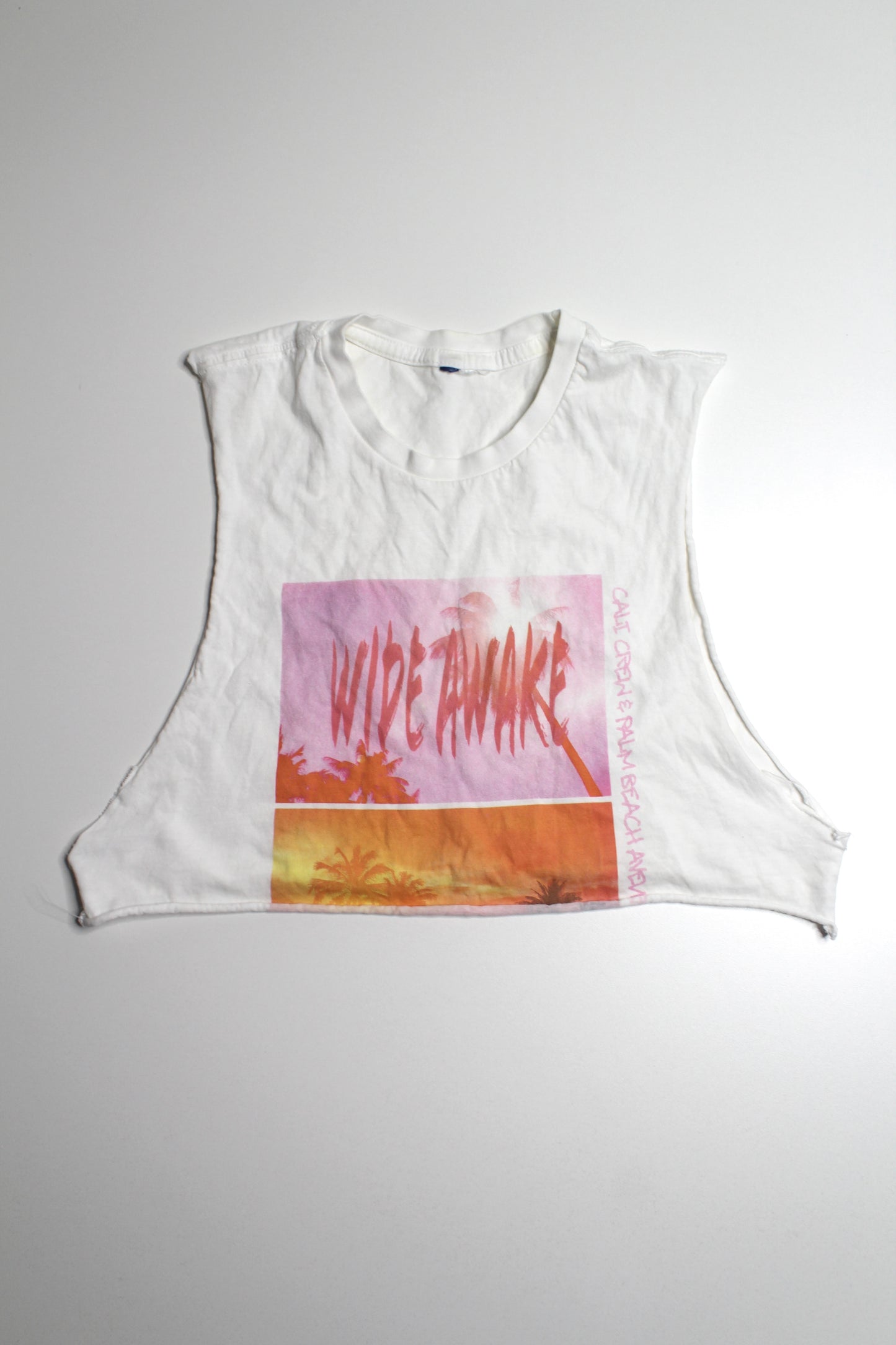 Wide awake Cali crew white cropped muscle tank. No size, fits like small