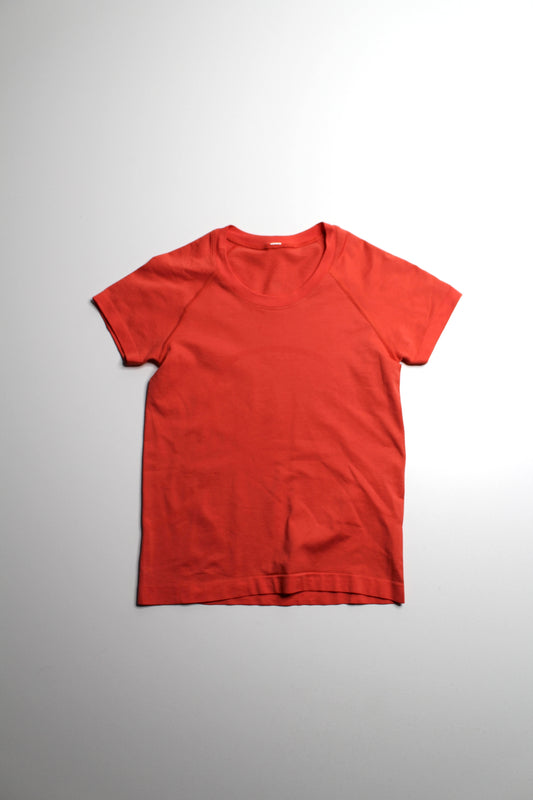 Lululemon orange ‘swiftly tech’ short sleeve, size 4