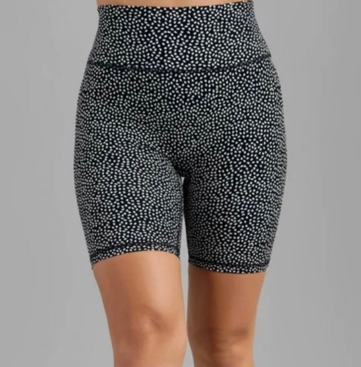 Buff Bunny black bossy print high rise legacy shorts, size small (6") *new with tags (price reduced: was $40)