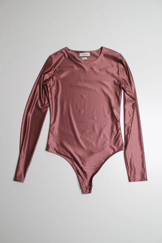 Aritzia babaton red willow pink satinette crew long sleeve bodysuit, size small