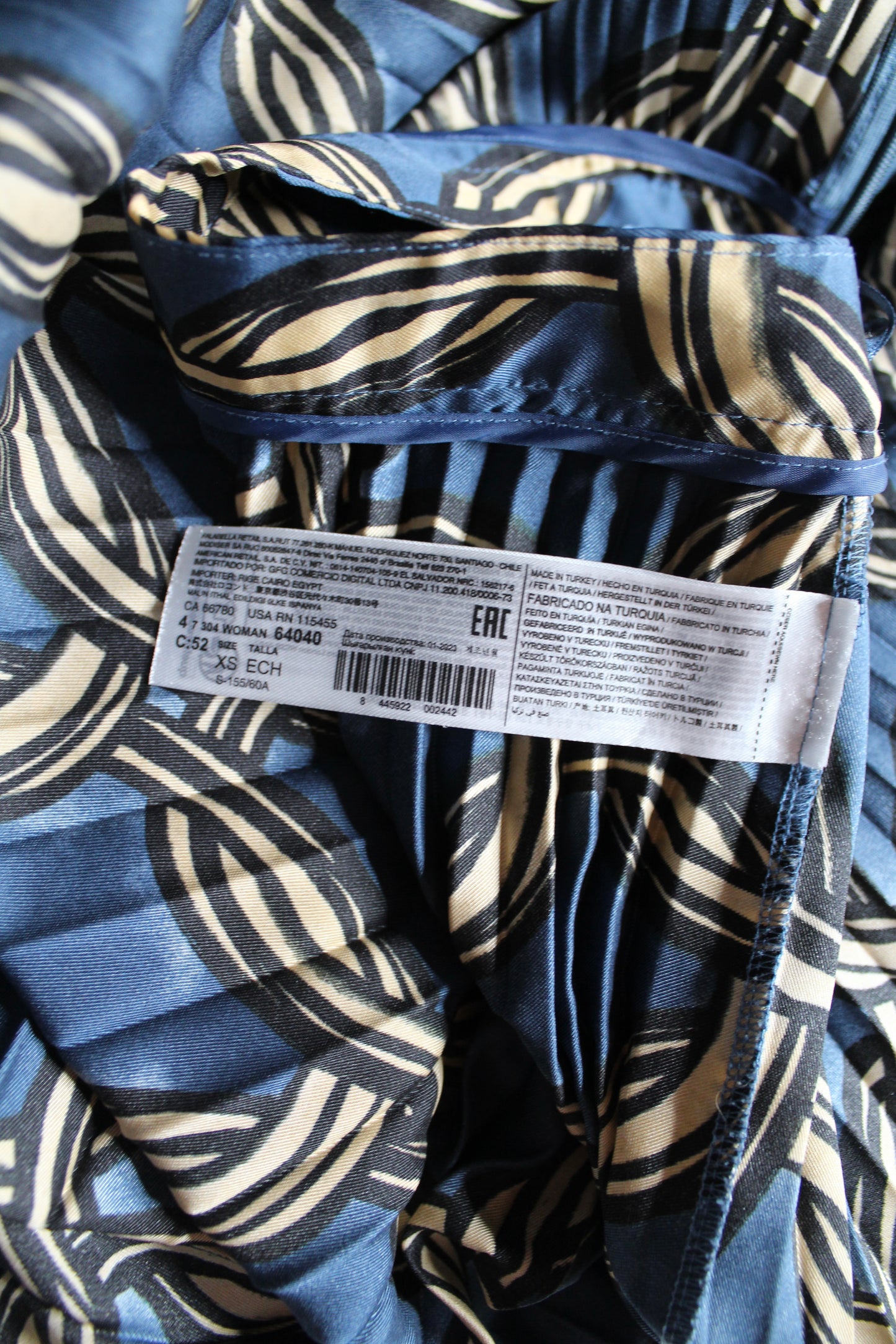 MNG blue/gold pleated midi skirt, size xsmall