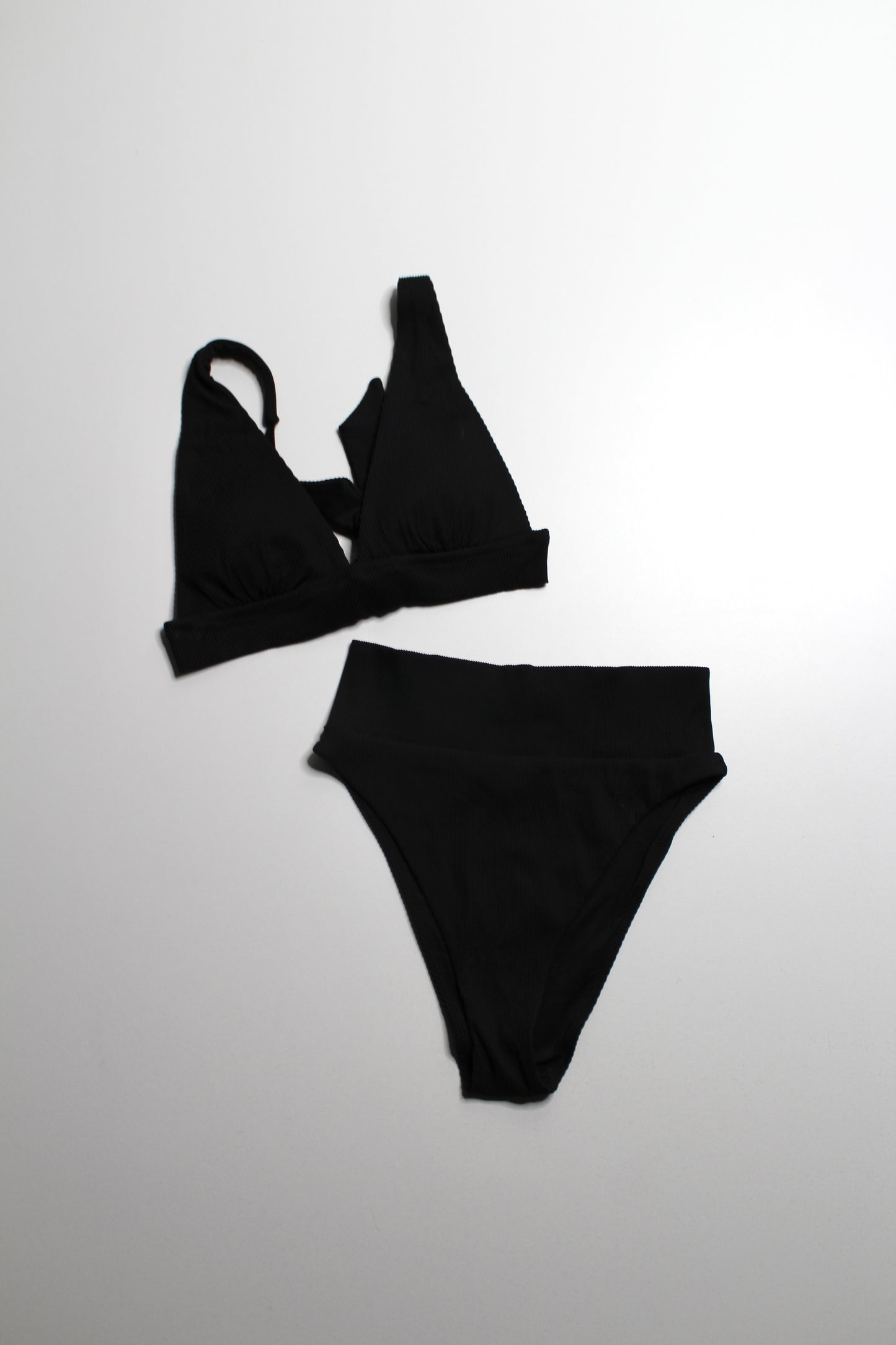 Aerie black ribbed high waisted cheeky bikini bottom (small) + long line triangle top (medium) *new without tags