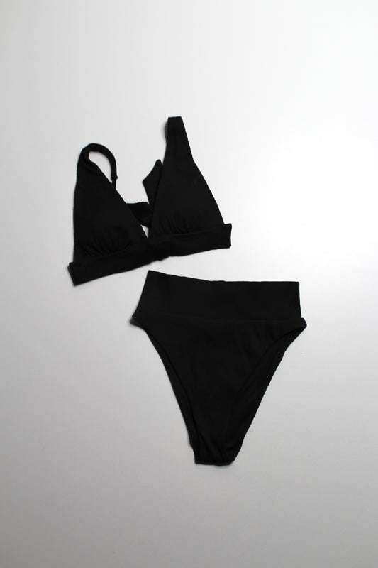 Aerie black ribbed high waisted cheeky bikini bottom (small) + long line triangle top (medium) *new without tags