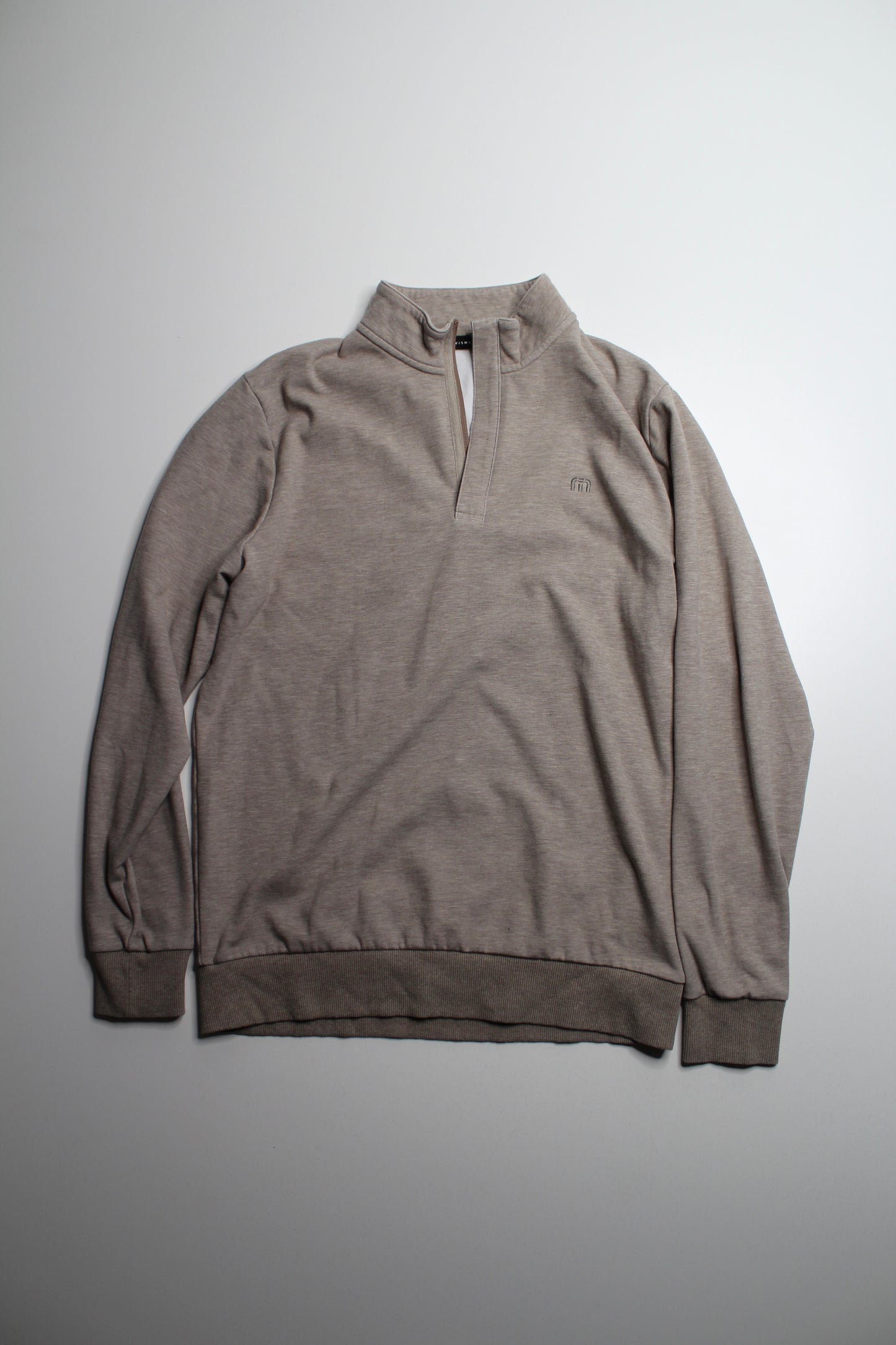 Travis Mathews MENS tan 1/4 zip long sleeve, size medium