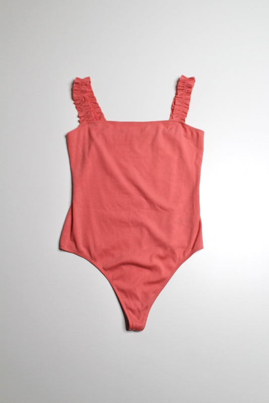 Aritzia Sunday Best dark coral ribbed danette bodysuit, size medium