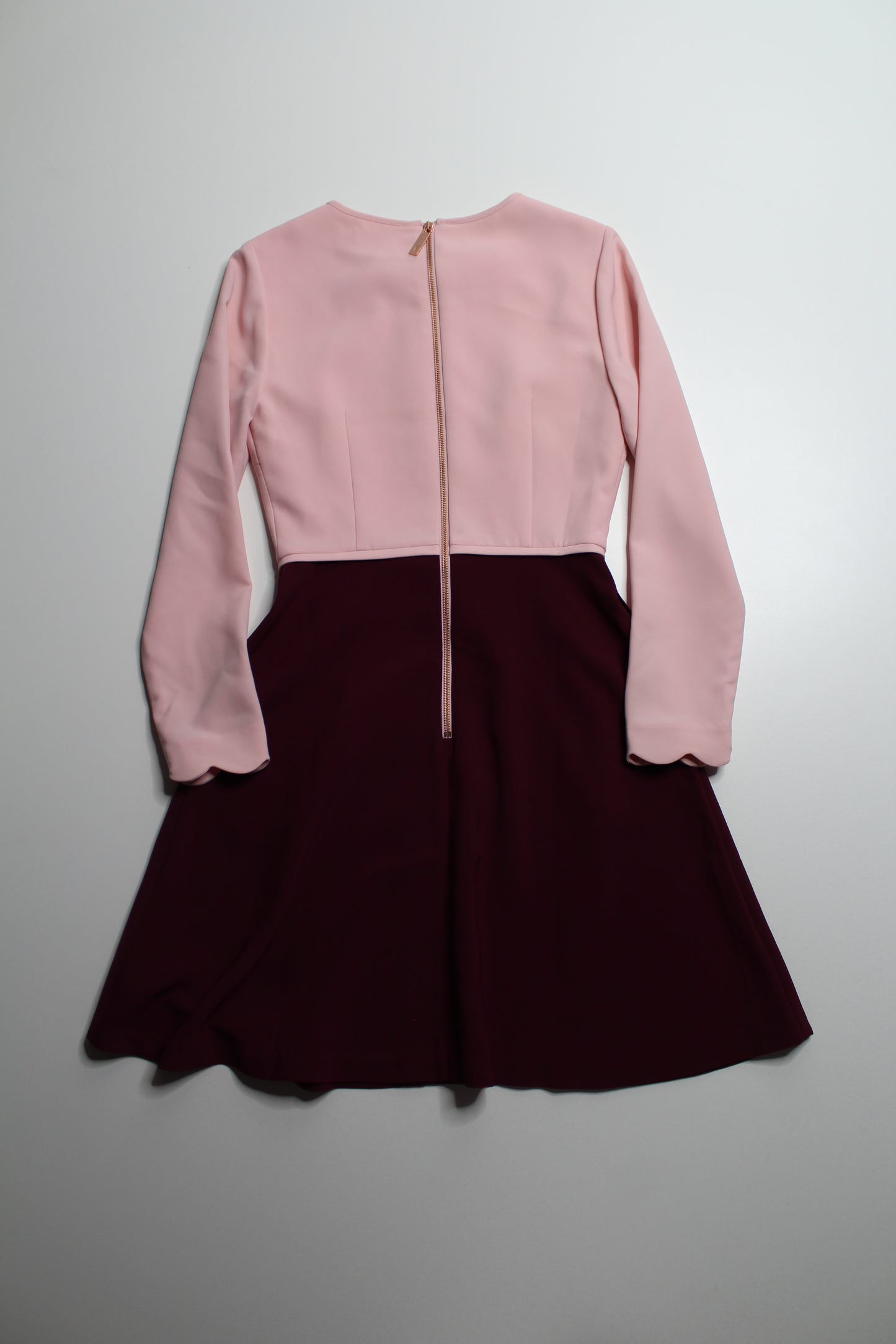 Ted Baker pink/maroon fit and flare  ‘scallop’ dress, size 1 (size xsmall)