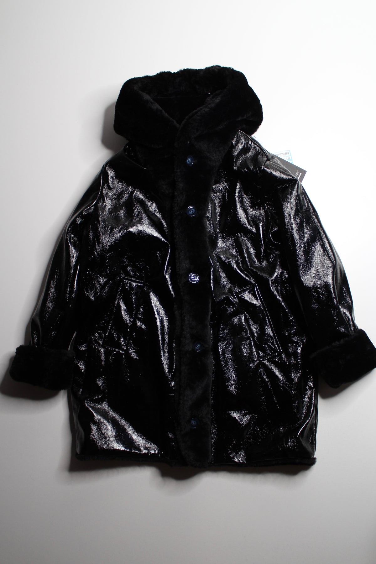 Life Oofwear (Sporting Life) black reversible faux fur ‘Teddy’ coat, Euro size 44 (large) *new with tags