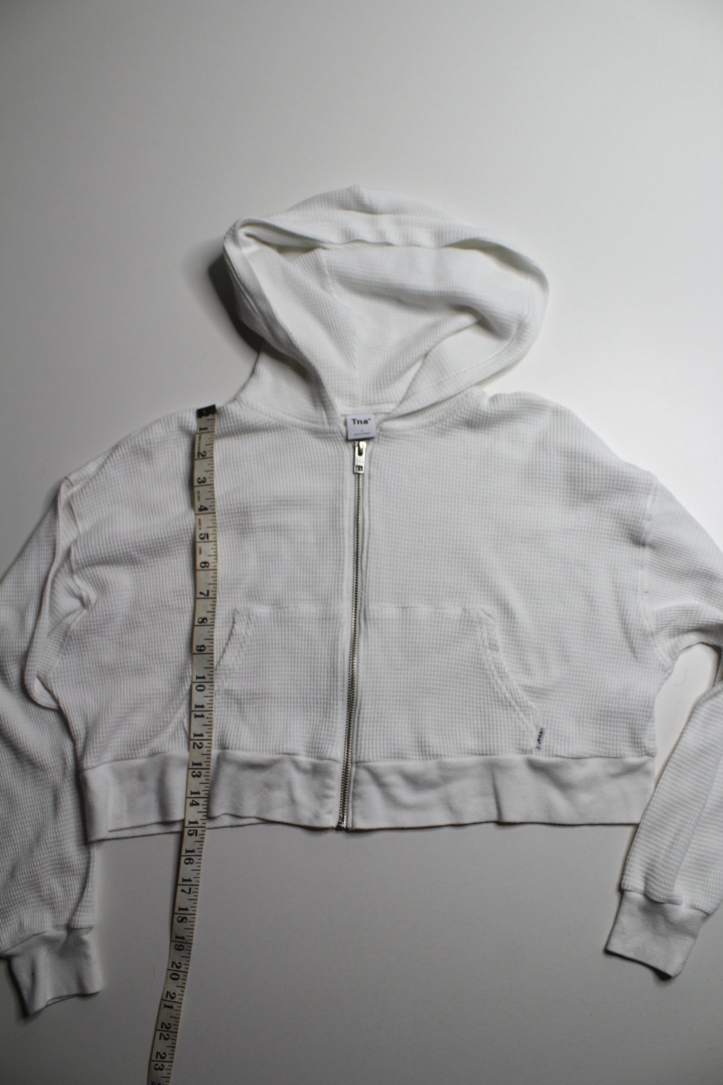 Aritzia TNA white waffle zip up hoodie, size 1 (size small, oversized)