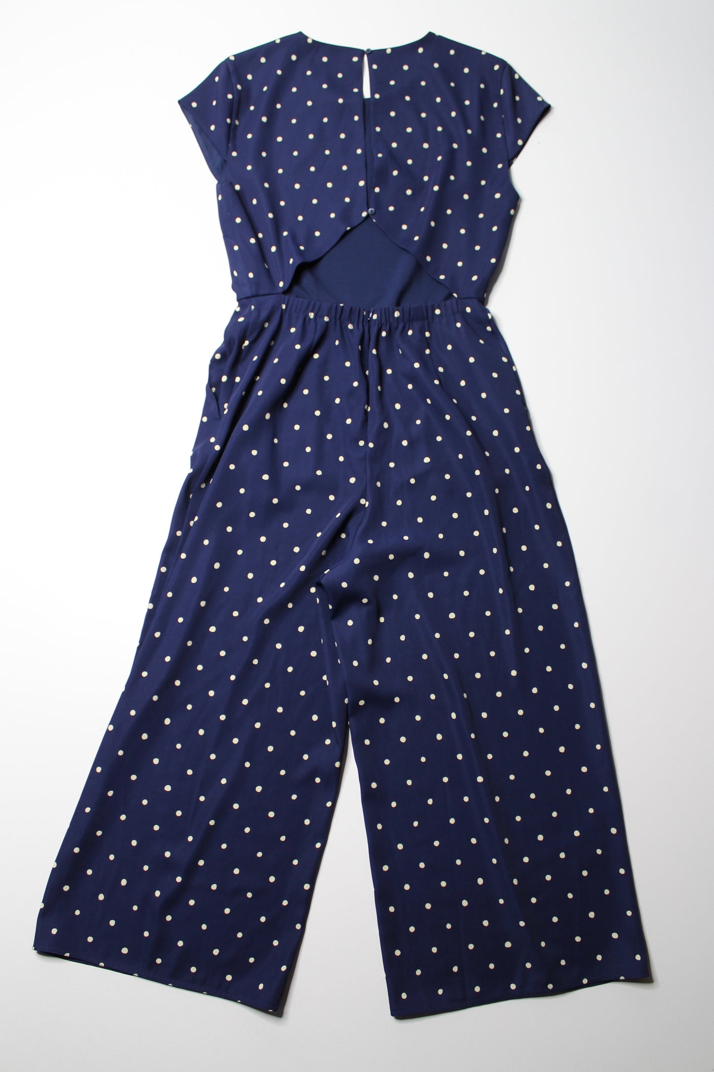 Aritzia Wilfred navy polka dot ‘Hamptons’ jumpsuit, size 8