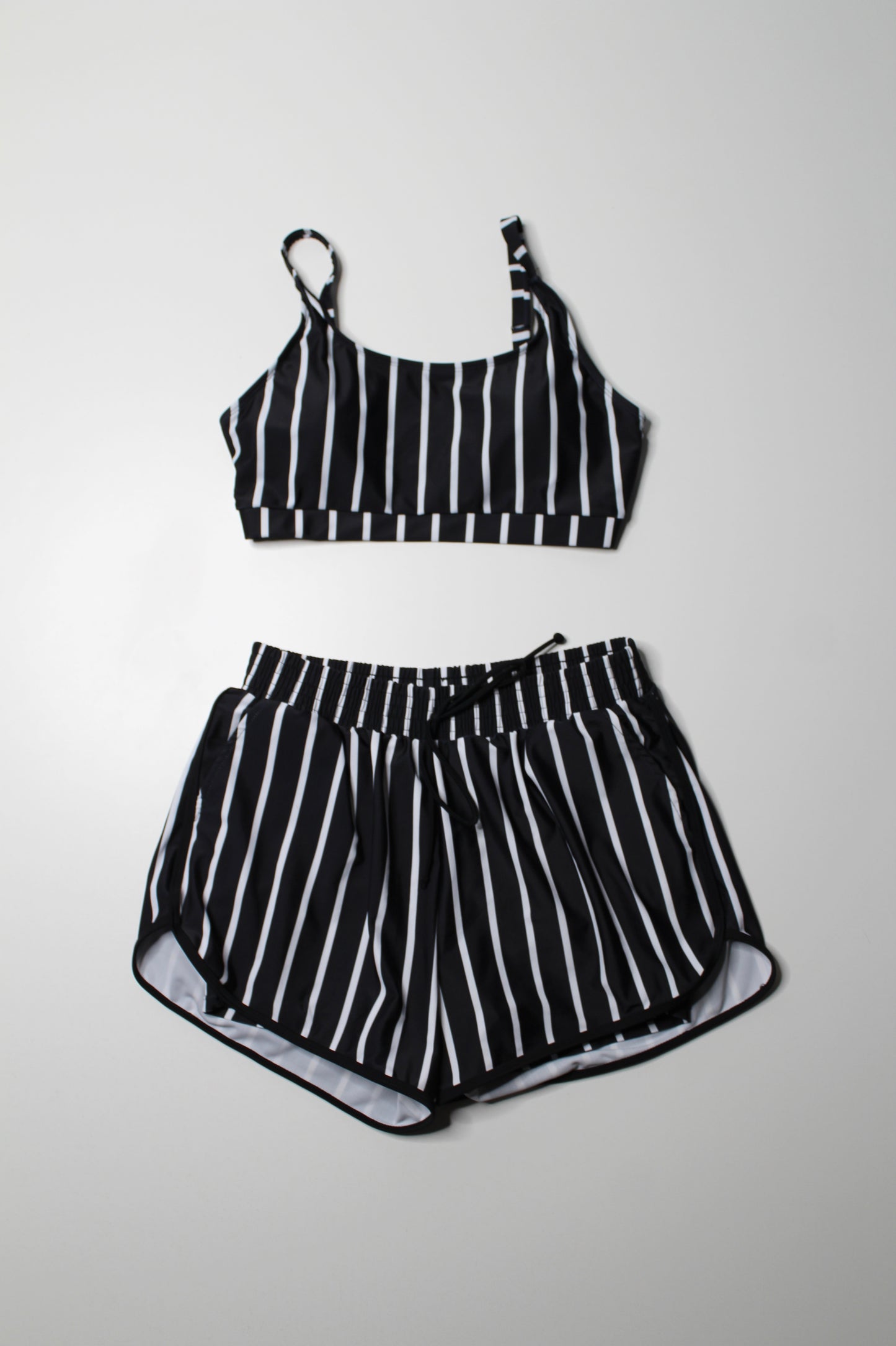 No brand swim shorts + matching bikini top, size medium