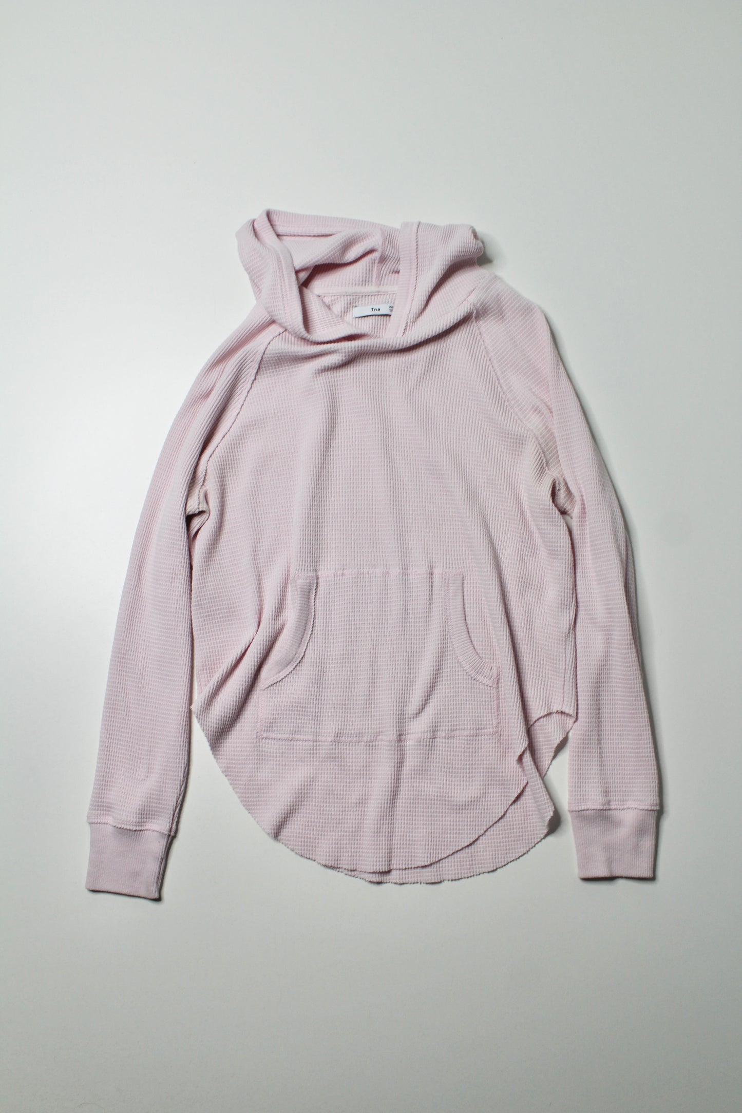 Aritzia TNA light pink waffle thermal hoodie long sleeve, size xxsmall (loose fit)