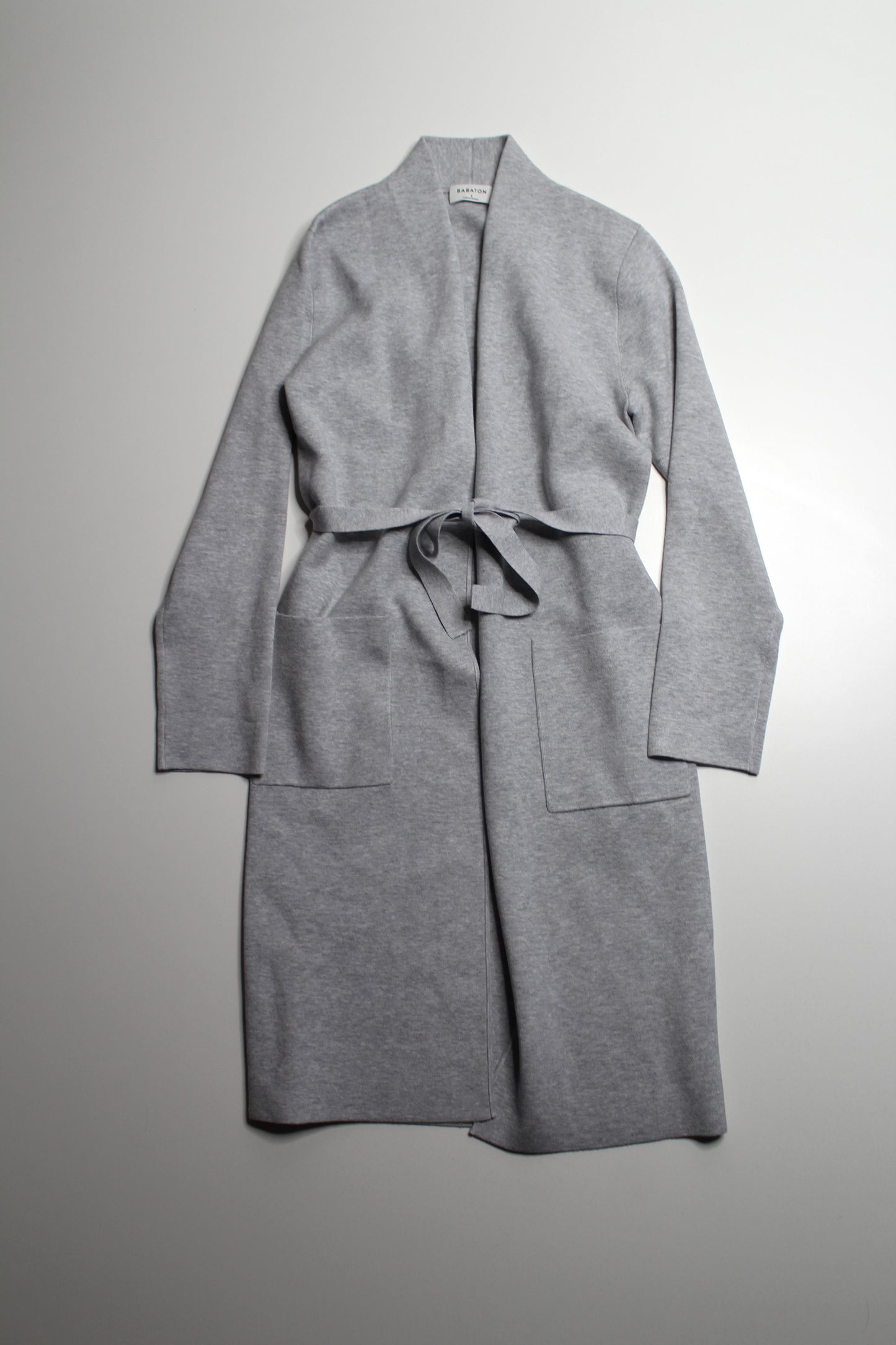 Aritzia Babaton light grey 'ty' long open front cardigan, size small (relaxed fit)