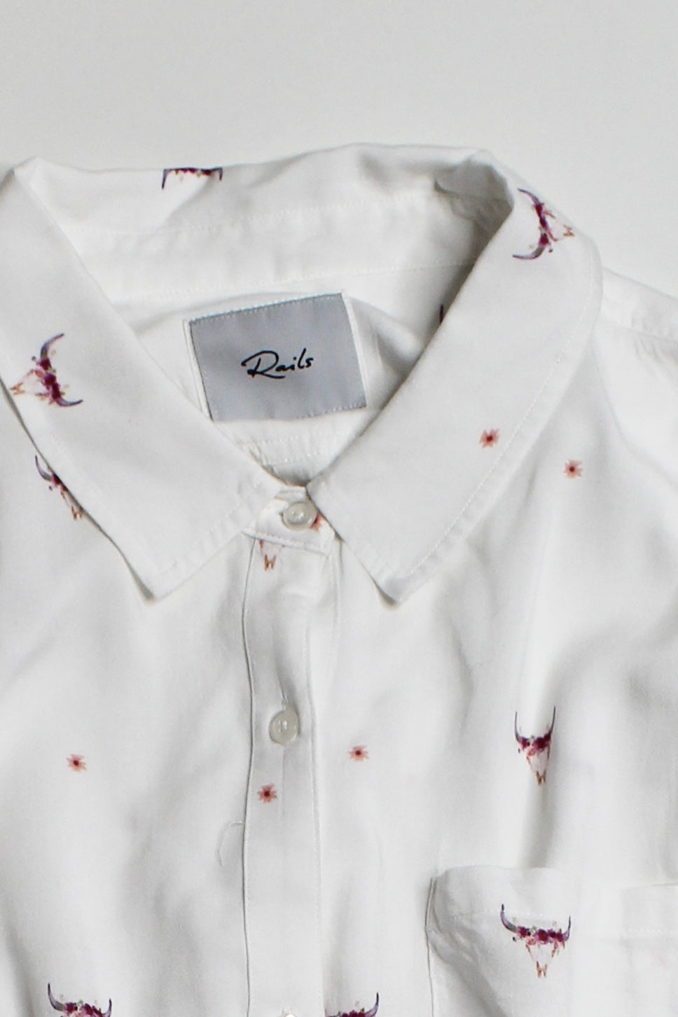 Rails white rosci print button up blouse, size large