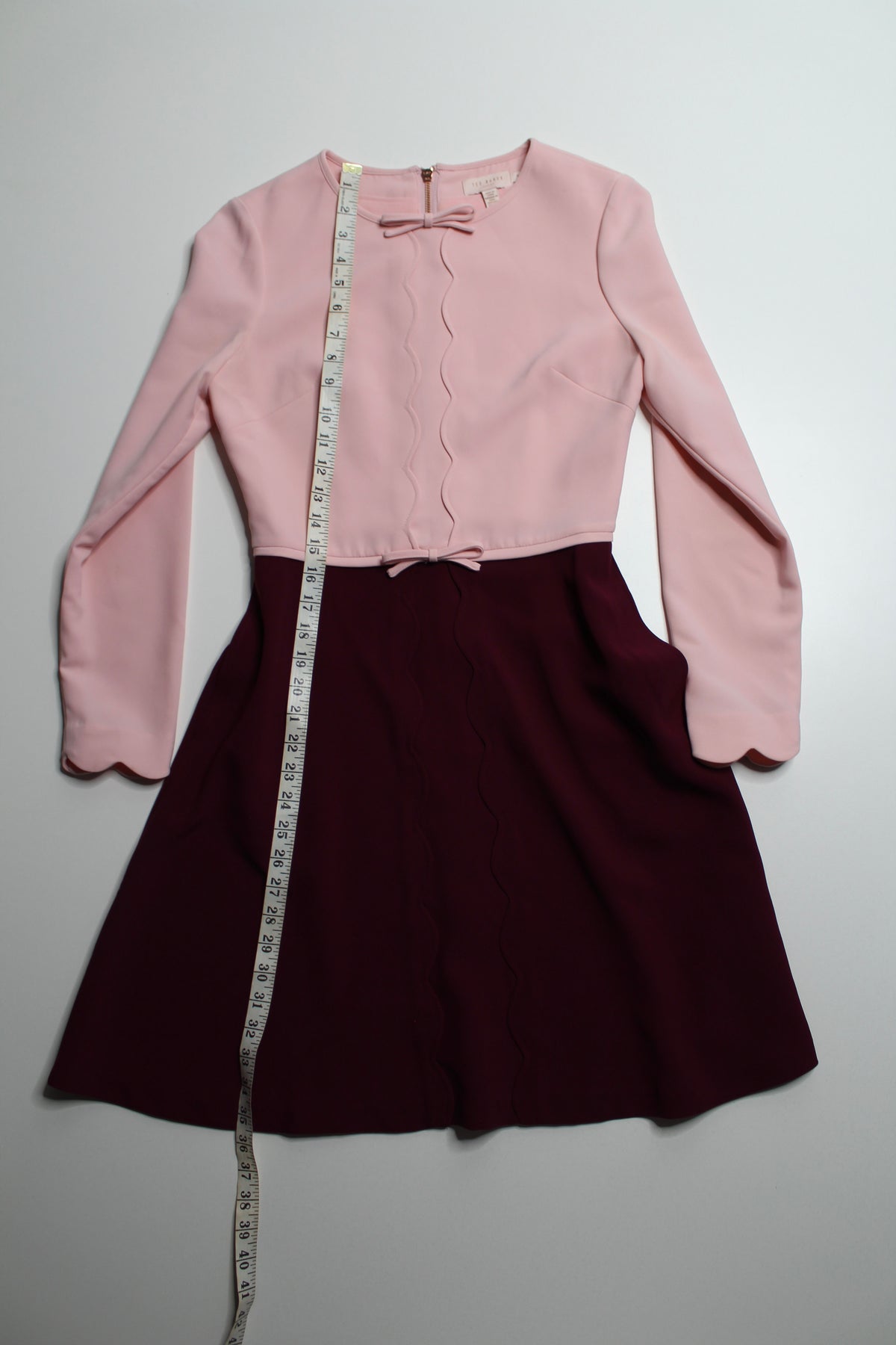 Ted Baker pink/maroon fit and flare  ‘scallop’ dress, size 1 (size xsmall)