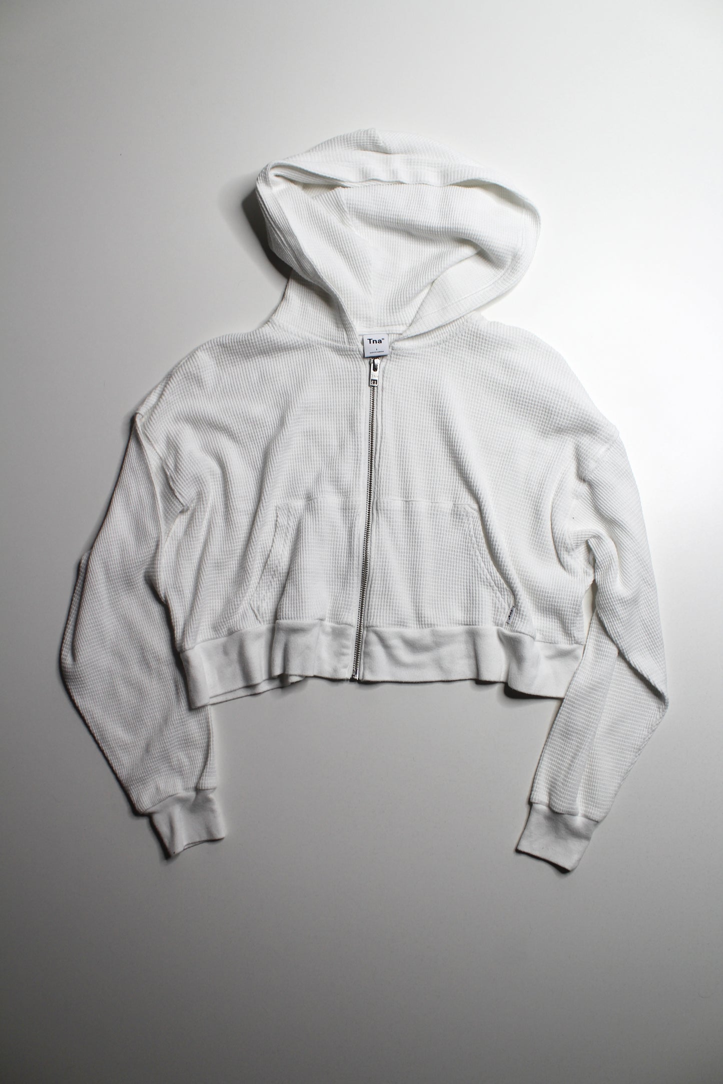 Aritzia TNA white waffle zip up hoodie, size 1 (size small, oversized)