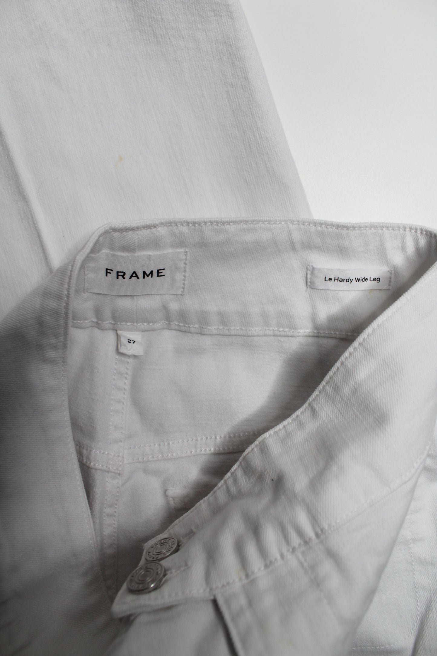 FRAME white high-rise ‘le hardy wide leg’ jeans, size 27 (sale: was $78)