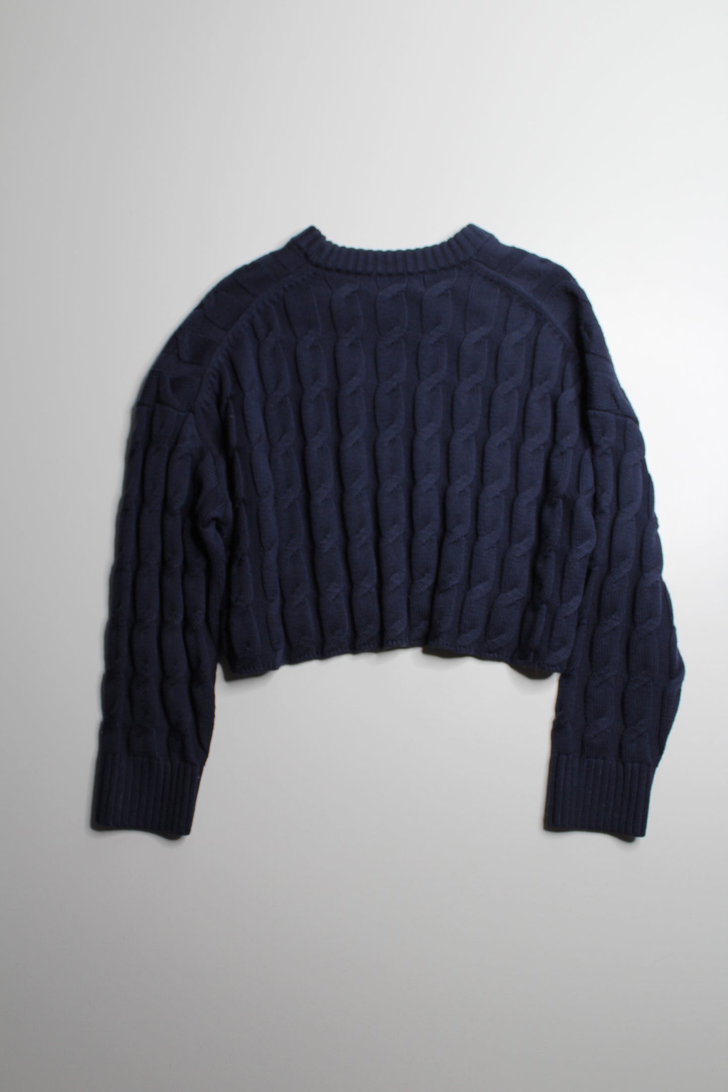 Aritzia navy cable knit ‘glory’ merino wool cropped sweater, size small (oversized fit)