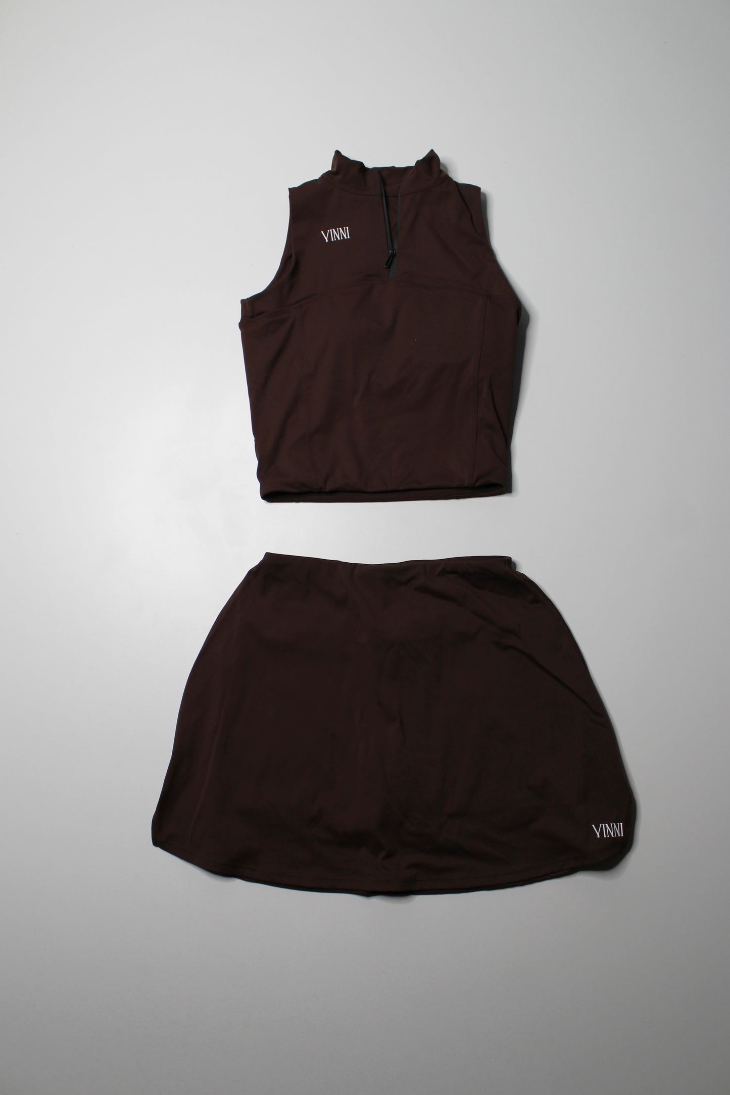 Vinny The Label dark brown 'Serena' skort + matching 'Hailey' tank set, size medium