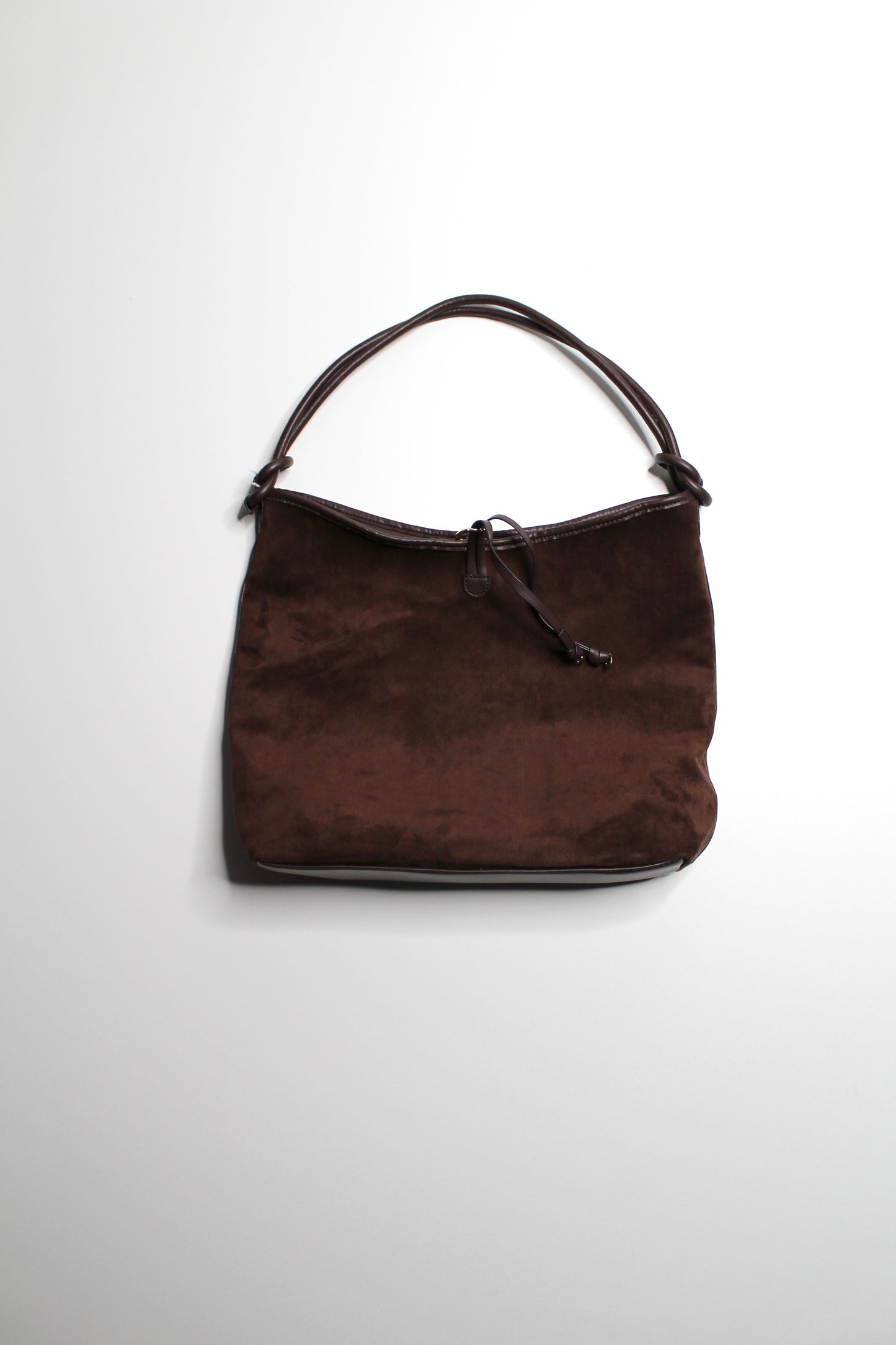 Anthropologie Mali + Lili chocolate knotted faux suede tote bag