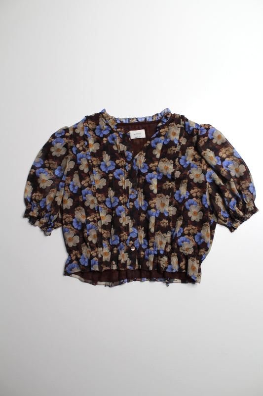 Aritzia Wilfred brown/blue print ‘mansfield’ blouse, size small