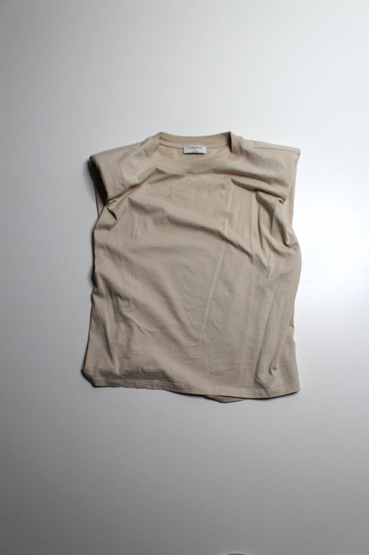 Aritzia tan shoulder pad sleeveless t shirt, size small
