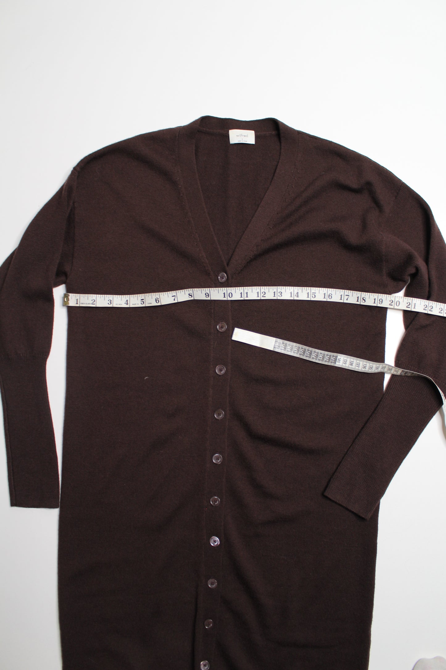 Aritzia Wilfred dark brown ‘Utopia’ cardigan sweater dress, size small