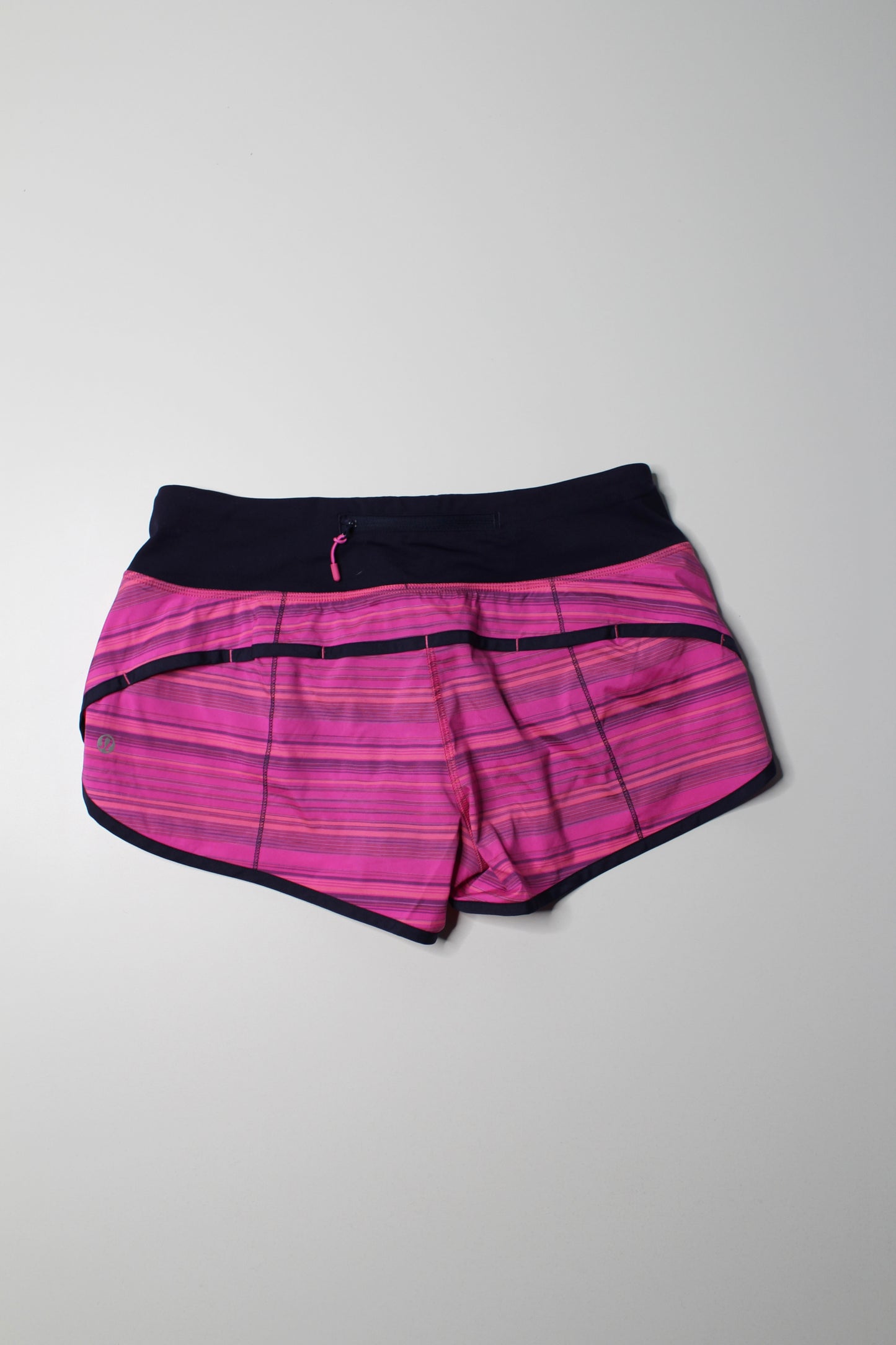 Lululemon elevation stripe pow pink / deep indigo ‘speed’ shorts, size 6