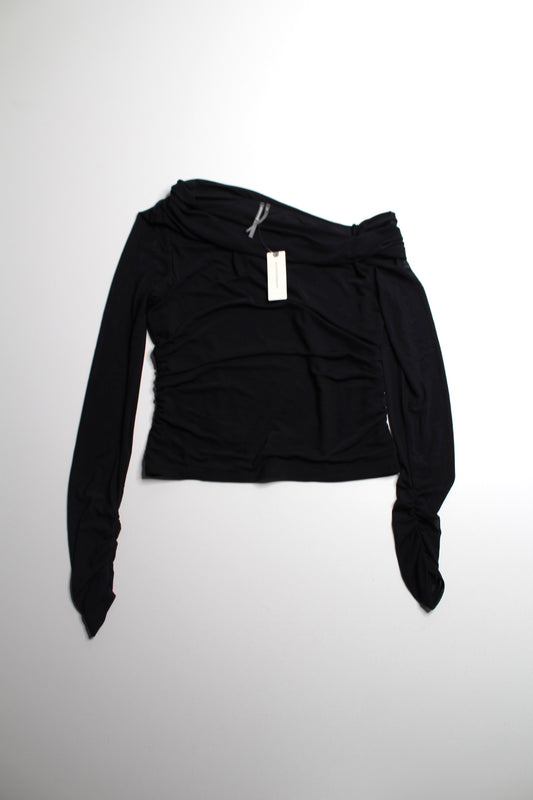 Anthropologie black off shoulder ruched long sleeve, size medium *new with tags