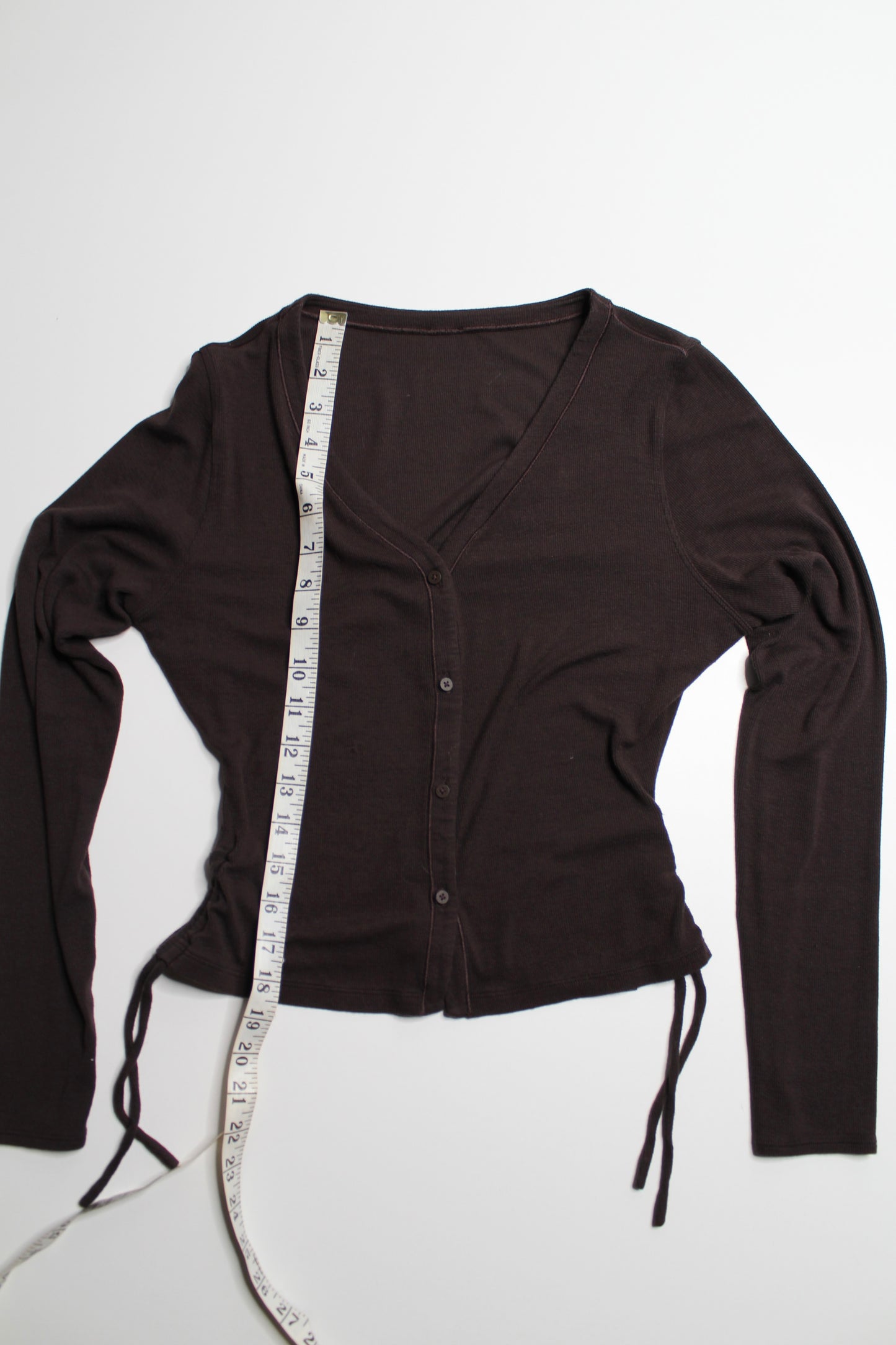 Lululemon dark brown ‘hold tight’ side cinch cardigan, no size. Fits like 6