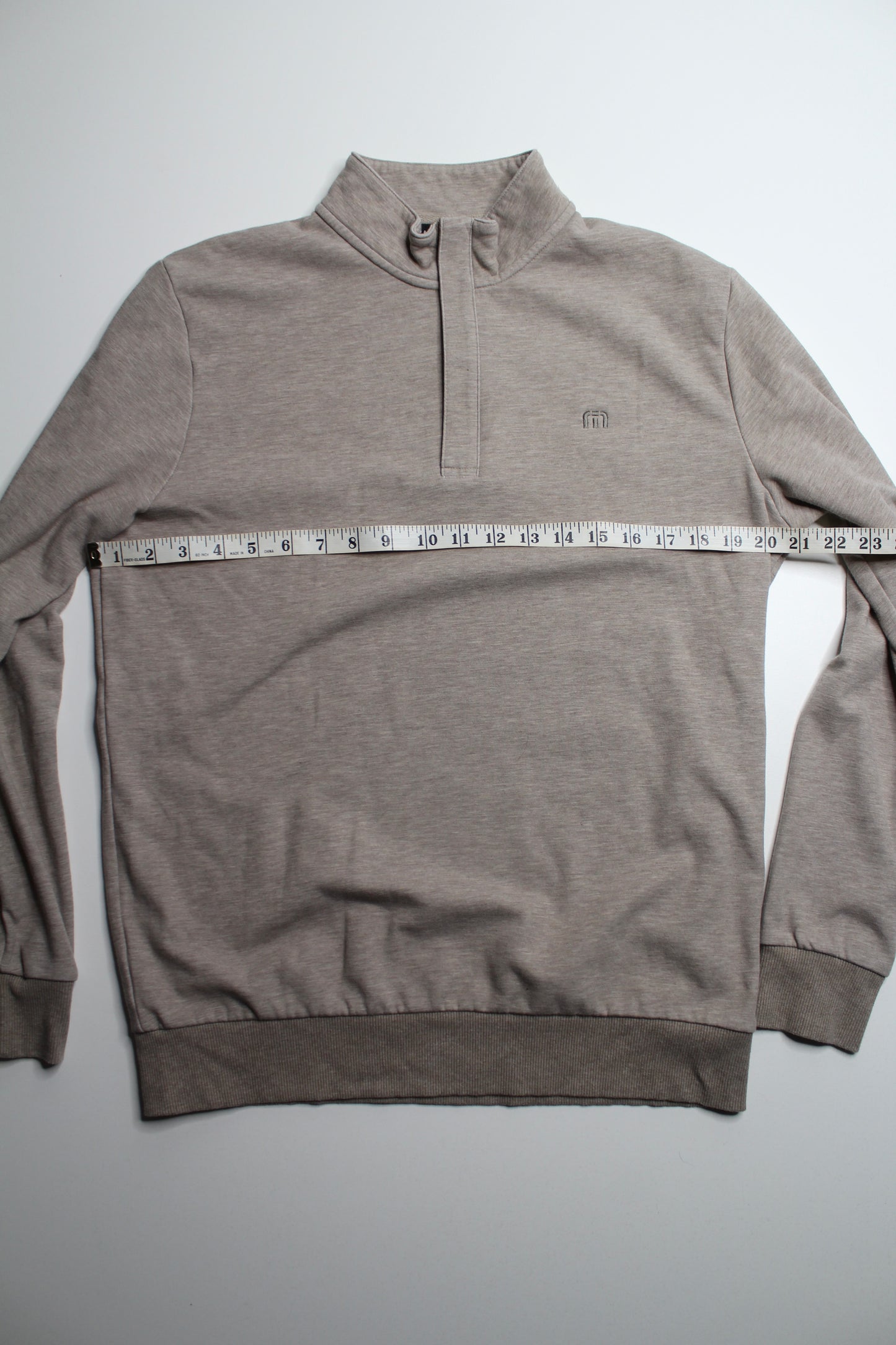 Travis Mathews MENS tan 1/4 zip long sleeve, size medium
