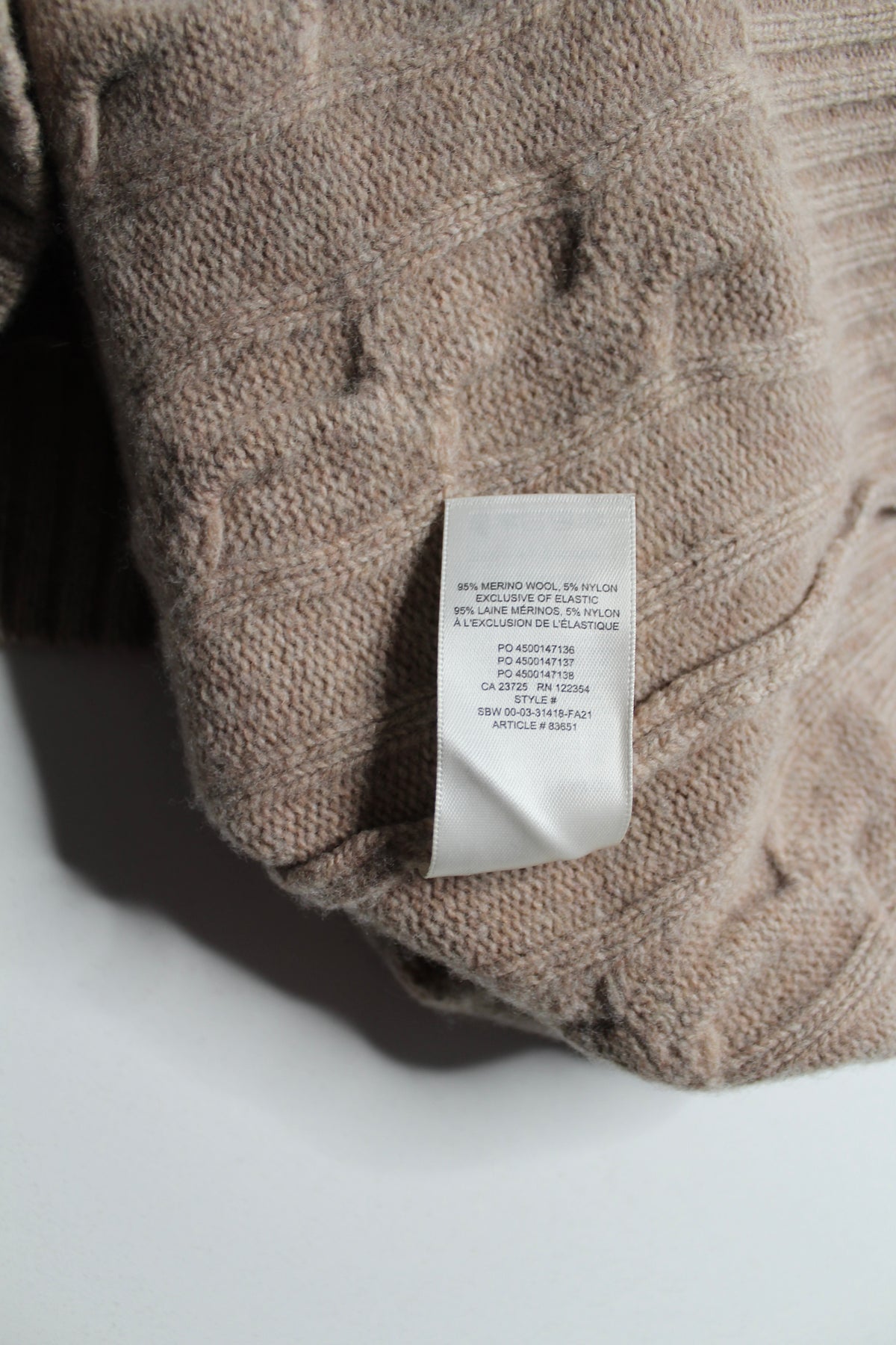 Aritzia Babaton The Group tan cable knit 'emporia' merino wool sweater vest, size small