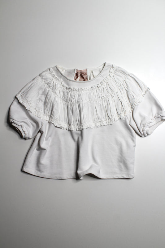Anthropologie white tie back ruched short sleeve blouse, size xsmall (loose fit)