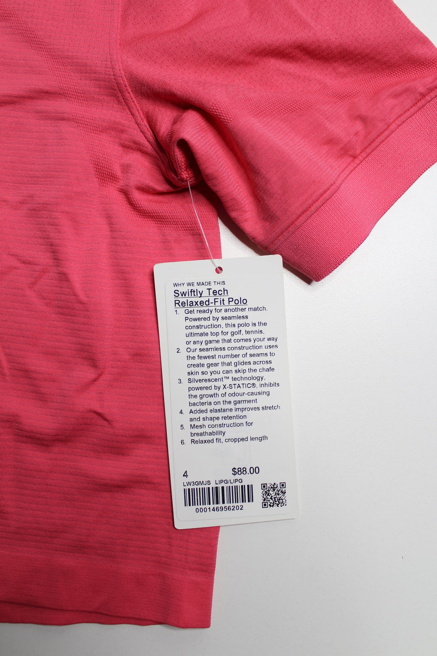 Lululemon lipgloss ‘swiftly tech polo’ short sleeve, size 4 (relaxed fit) *new with tags