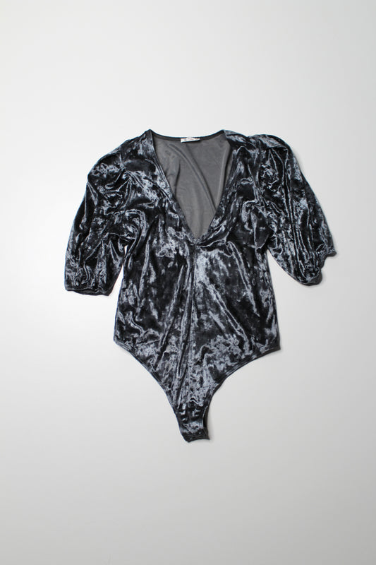 Free People grey crushed velvet bodysuit, size small (price reduced: was $30) additional 40% off)