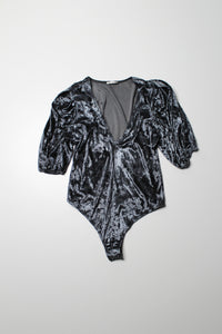 Free People grey crushed velvet bodysuit, size small